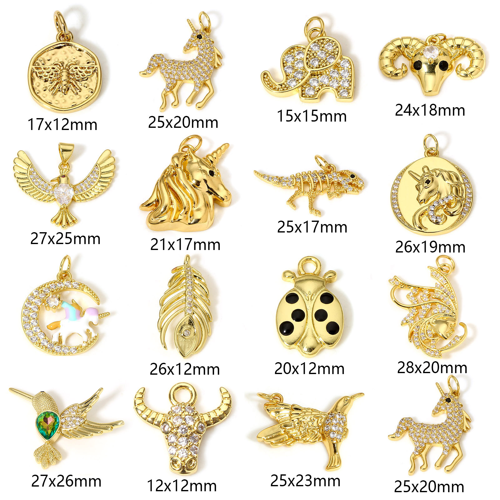 Bild von 1 Stück Messing Charms 18K Echtgold plattiert Tier Insekt Micro Pave