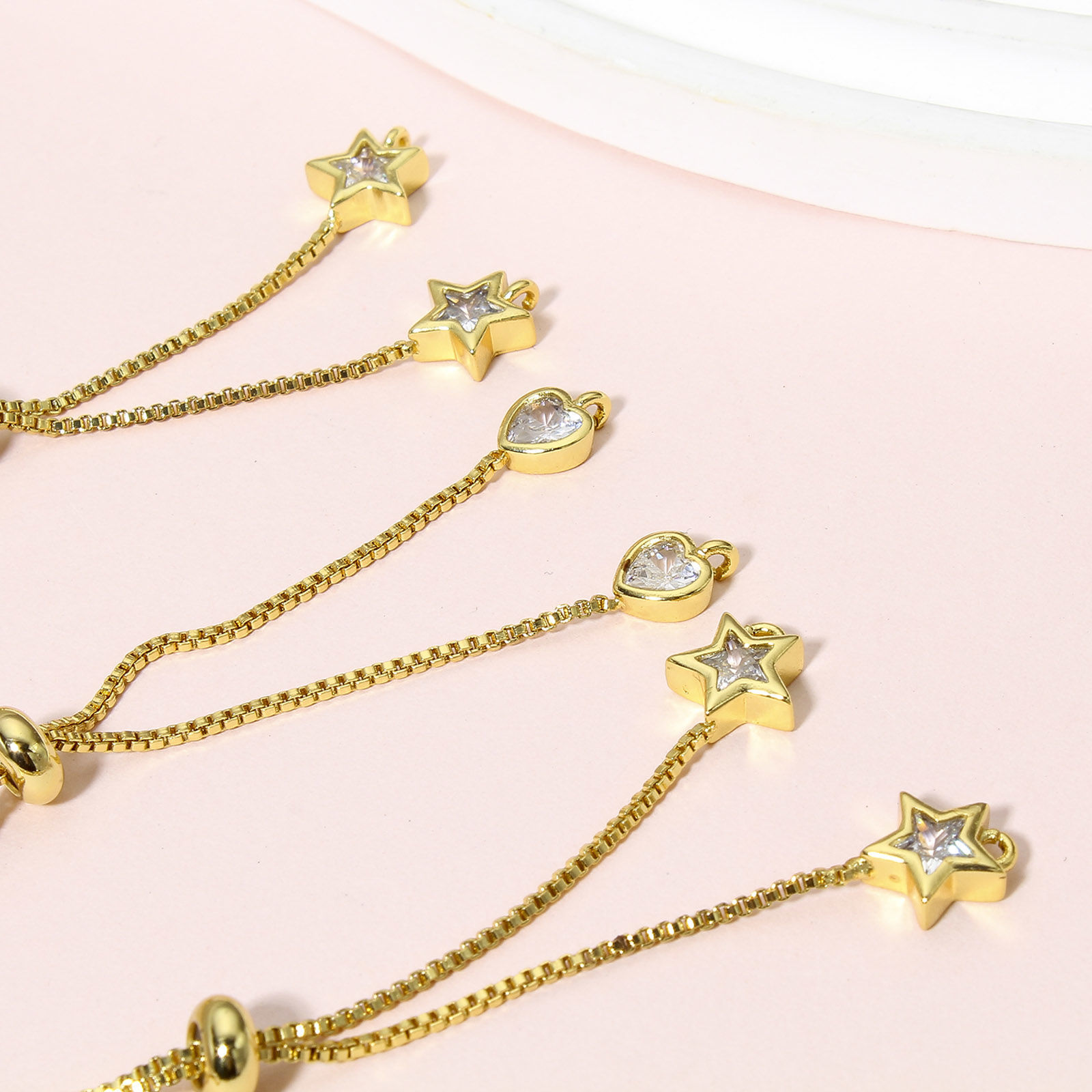 Picture of 1 Piece Brass & Cubic Zirconia Semi-finished Adjustable Slider/ Slide Bolo Bracelets For DIY Handmade Jewelry Making Box Chain 18K Real Gold Plated Transparent Clear 11cm(4 3/8") long
