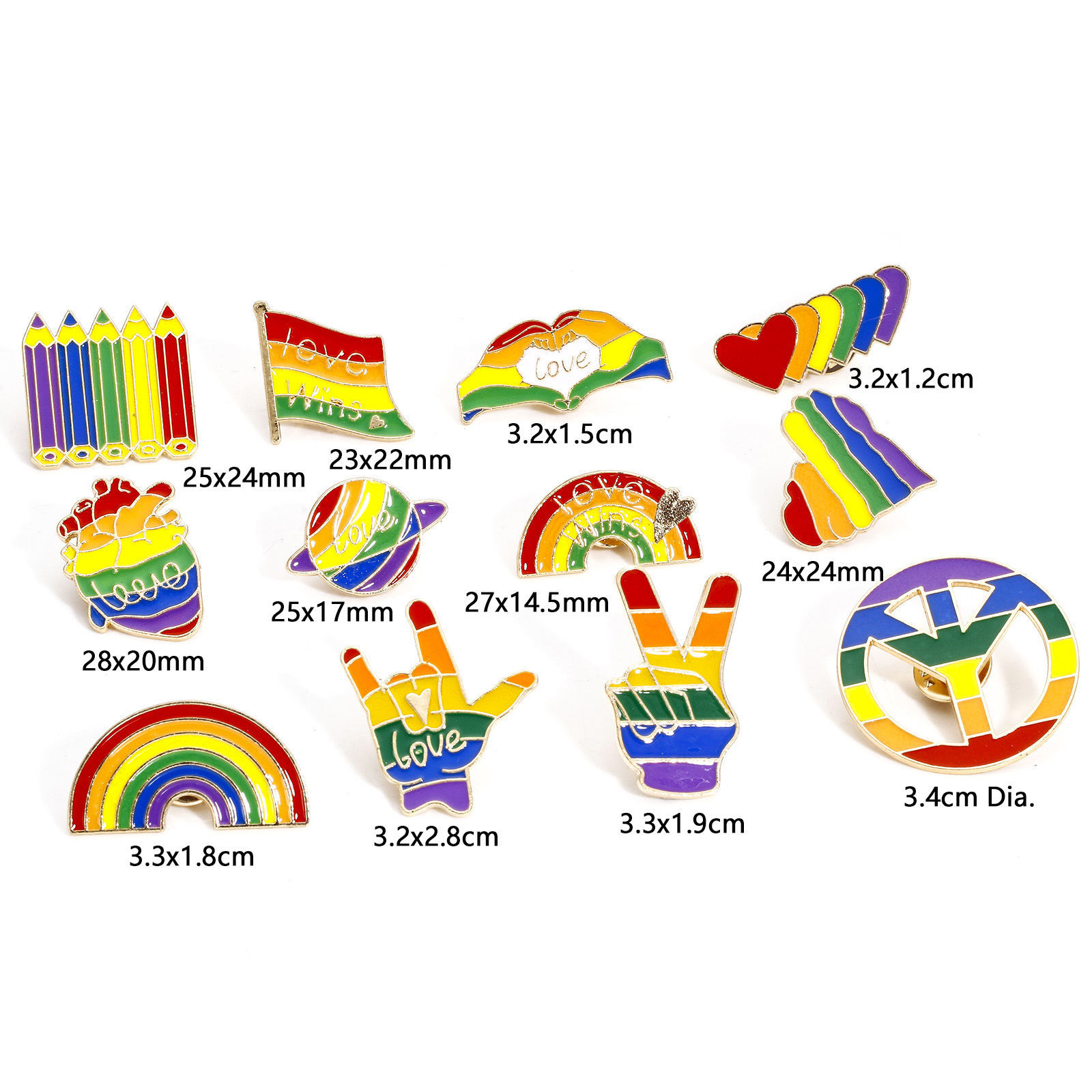 Picture of Zinc Based Alloy Rainbow Pin Brooches Peace Symbol Heart Gold Plated Multicolor Enamel