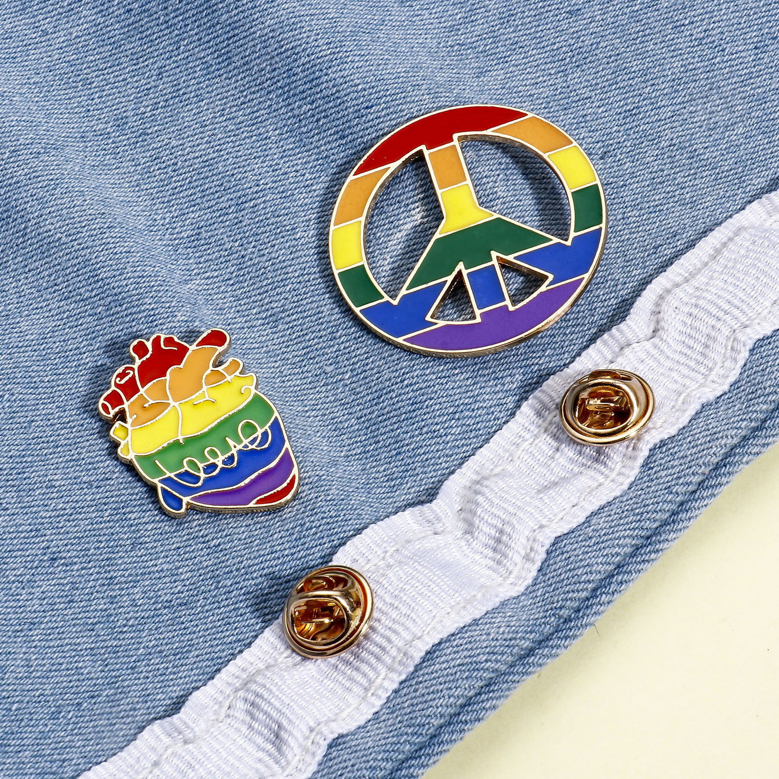 Picture of Zinc Based Alloy Rainbow Pin Brooches Peace Symbol Heart Gold Plated Multicolor Enamel