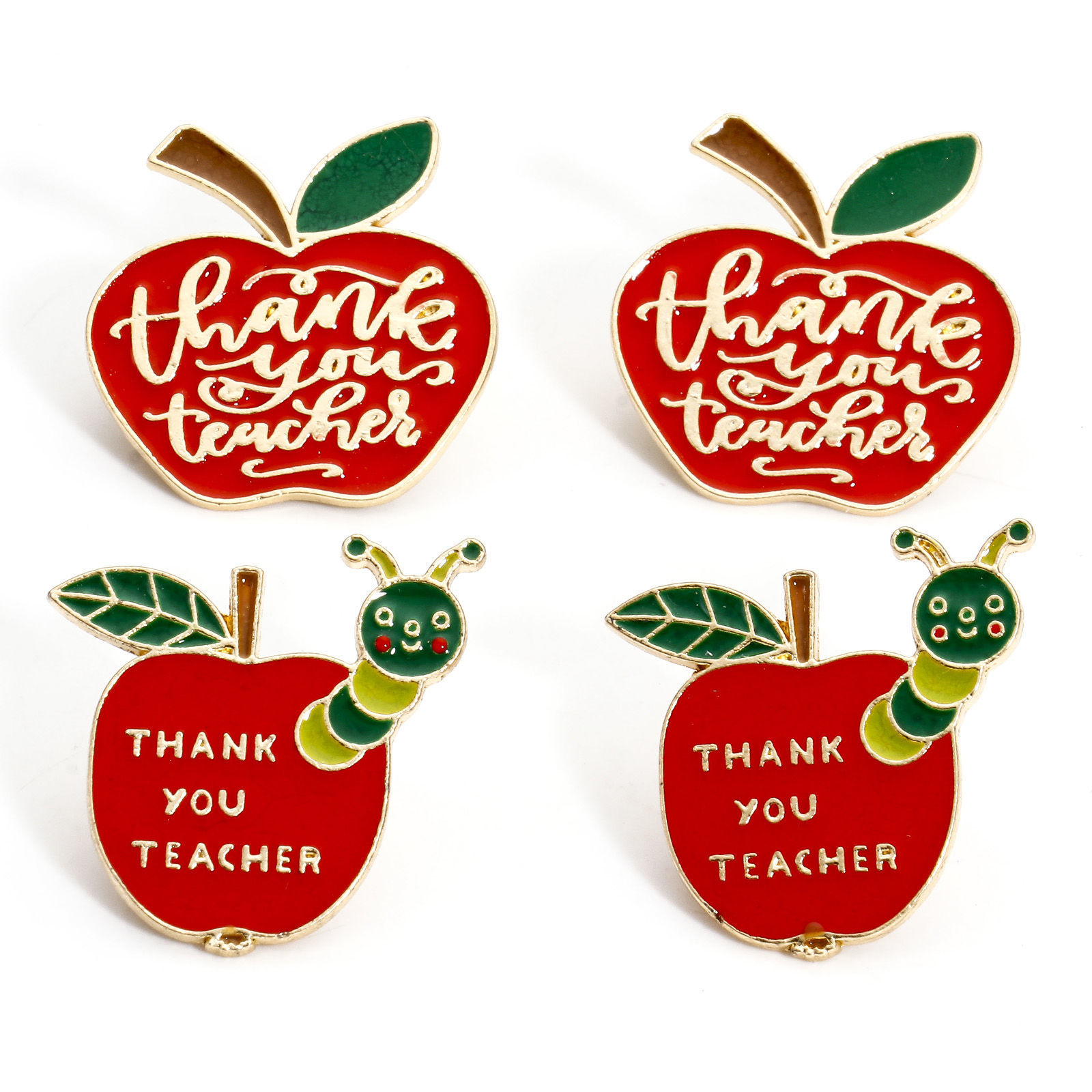 Image de 5 Pcs Broche Epingle en Alliage de Zinc Bijoux d'Ecole Pomme Doré Rouge Émail