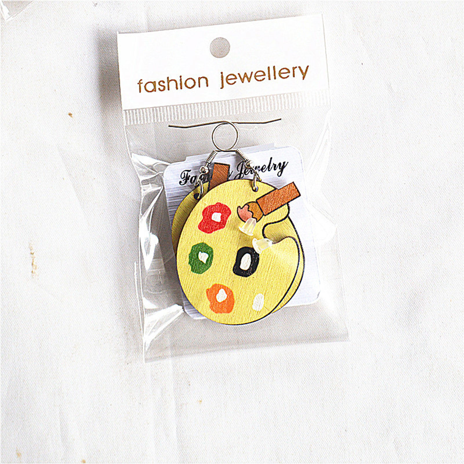 Изображение 1 Пара Деревянные Академичное Украшение Серьги Серебряный Тон Разноцветный Блокнот