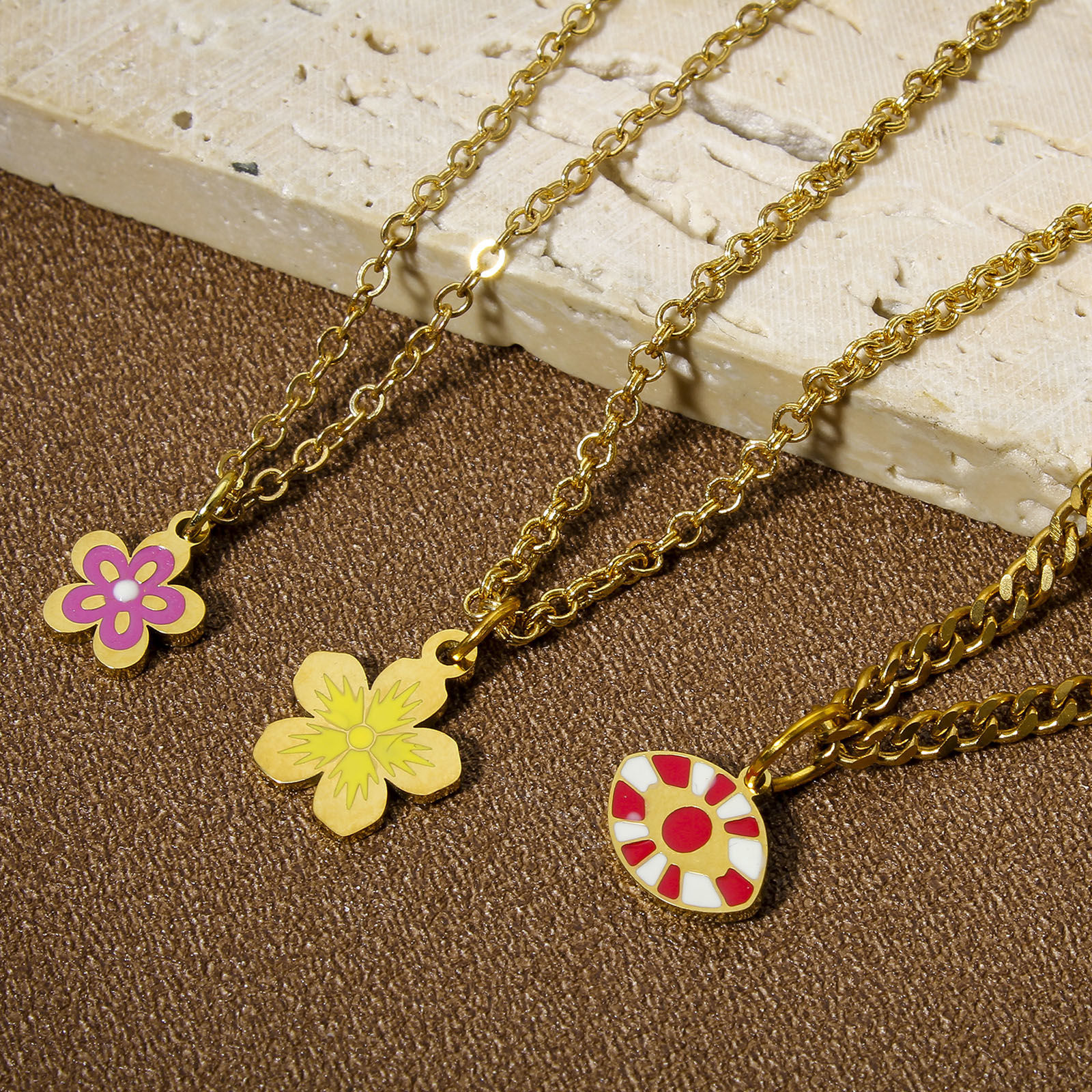 Picture of Eco-friendly 304 Stainless Steel Stylish Charms 18K Real Gold Plated Multicolor Flower Enamel