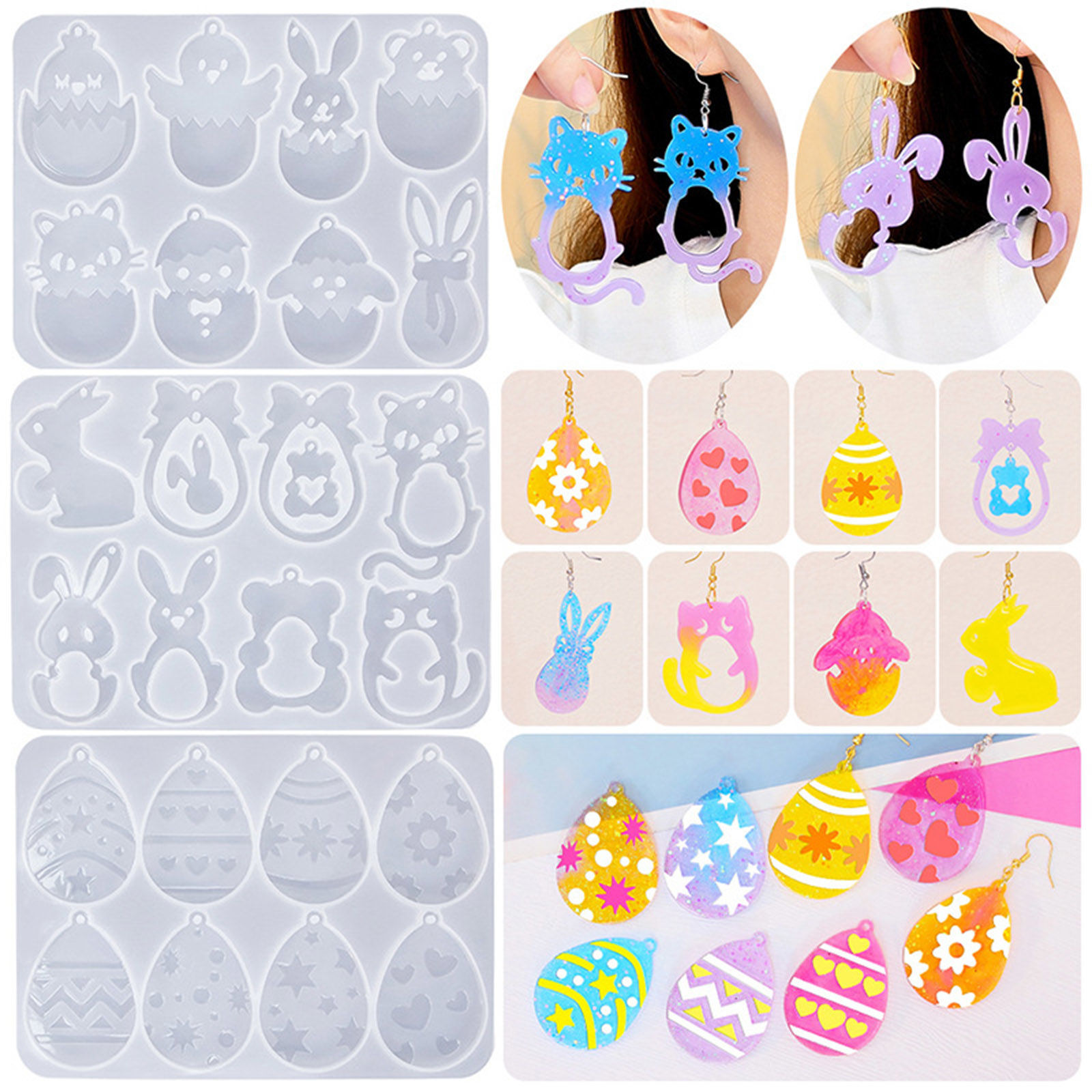 Picture of Silicone Easter Day Resin Mold For Keychain Necklace Earring Pendant Jewelry DIY Making White