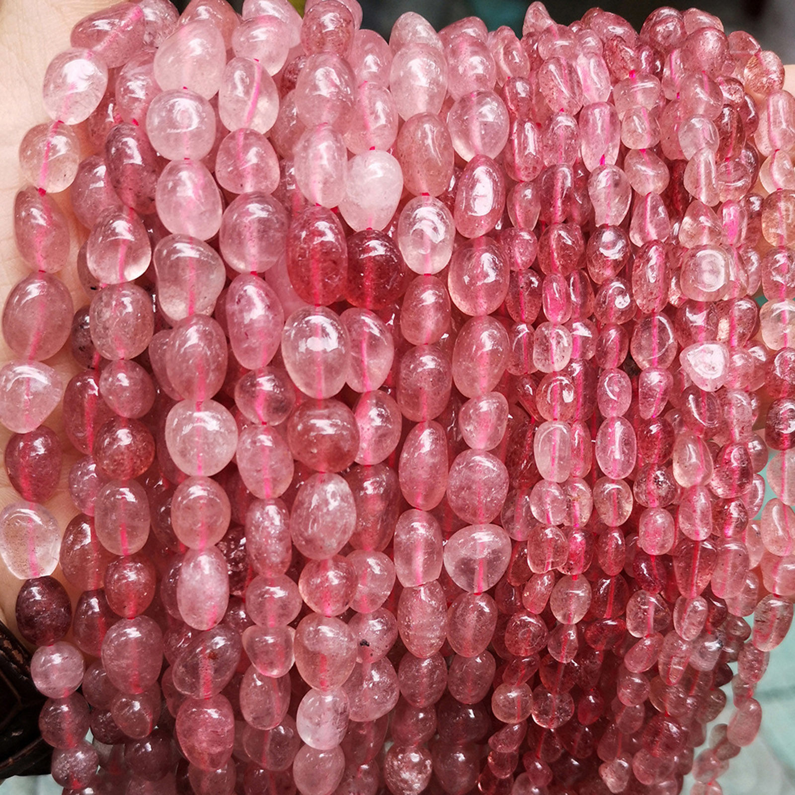 Imagen de 1 Sarta Cuarzo fresa ( Natural ) Cuentas para la Fabricación de Joyas con Dijes de Bricolaje Irregular