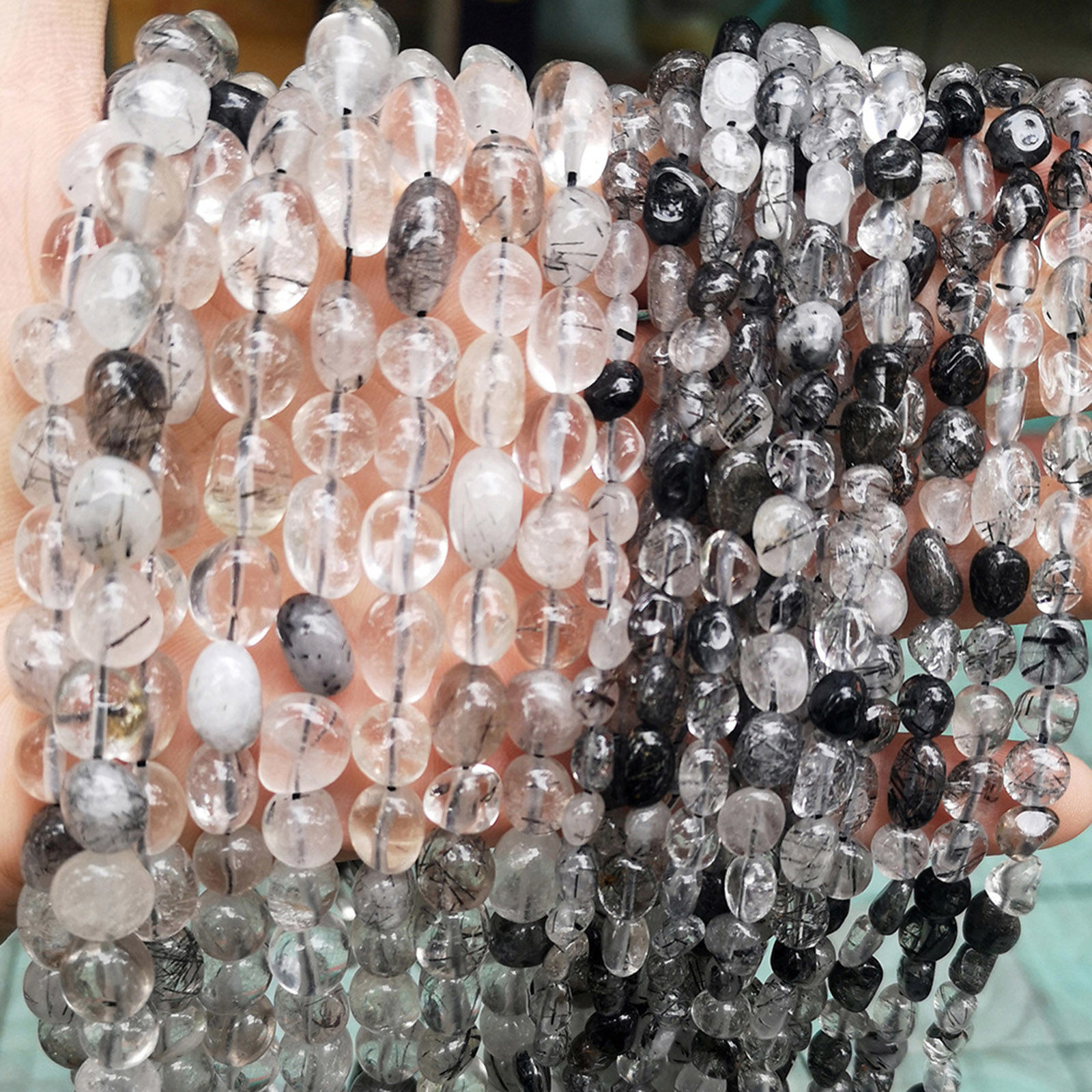 Imagen de 1 Sarta Quartz Tourmaline ( Natural ) Cuentas para la Fabricación de Joyas con Dijes de Bricolaje Irregular