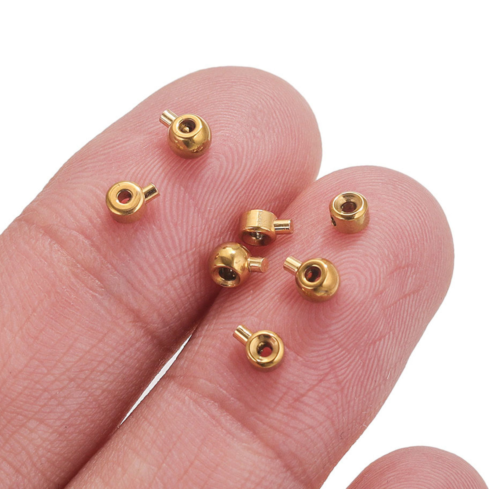 Bild von 5 Stück 304 Edelstahl Quetschperlen-Stopper für Armbänder, Halskettenenden, Schmuckherstellungszubehör Flachrund