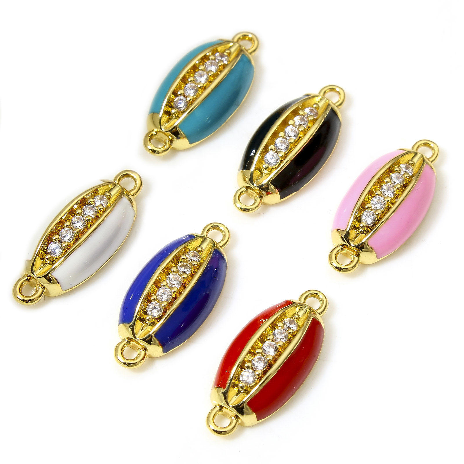 Bild von 1 Stück Messing Steckverbinder Charms Anhänger Monetaria caputserpentis Muschelschale 18K Echtgold plattiert Bunt Emaille Klar Zirkonia 15mm x 7mm