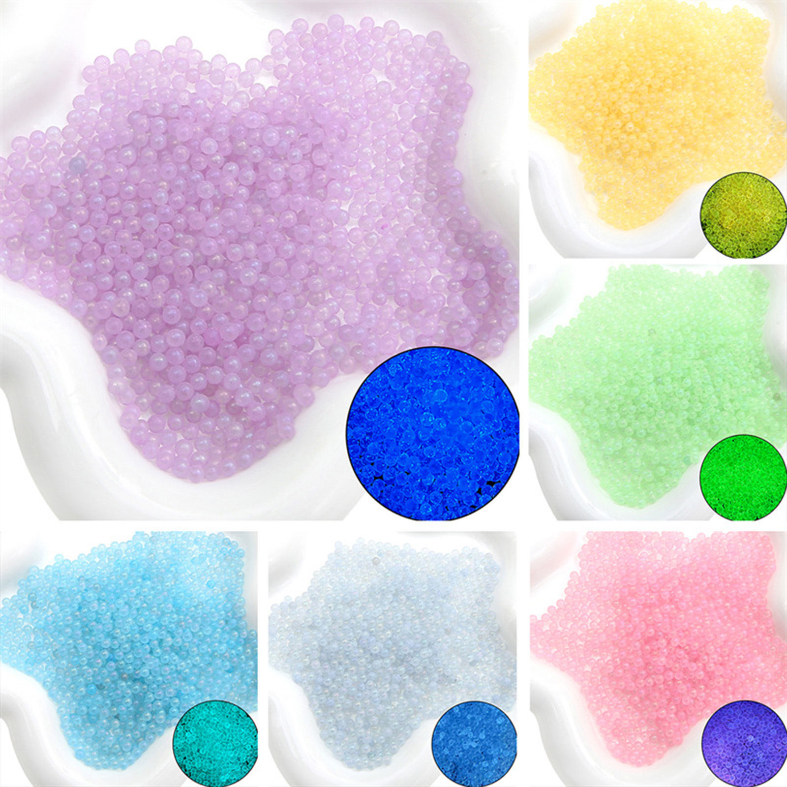 Picture of Glow In The Dark Glass Seed Beads Round Multicolor Bubble No Hole