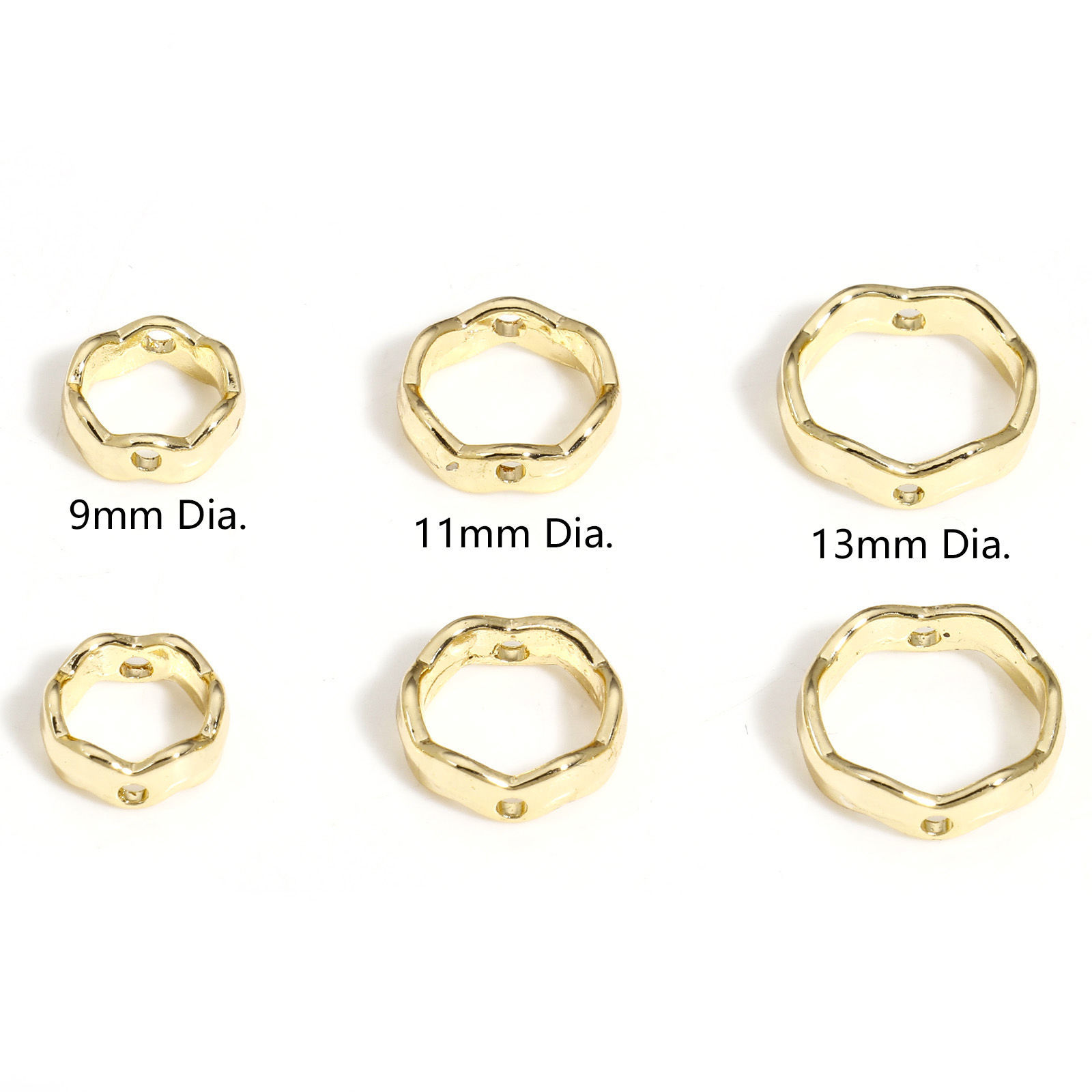 Изображение 5 ШТ Латунь Рамки для бусин Круглые волна 14K настоящее золото с покрытием