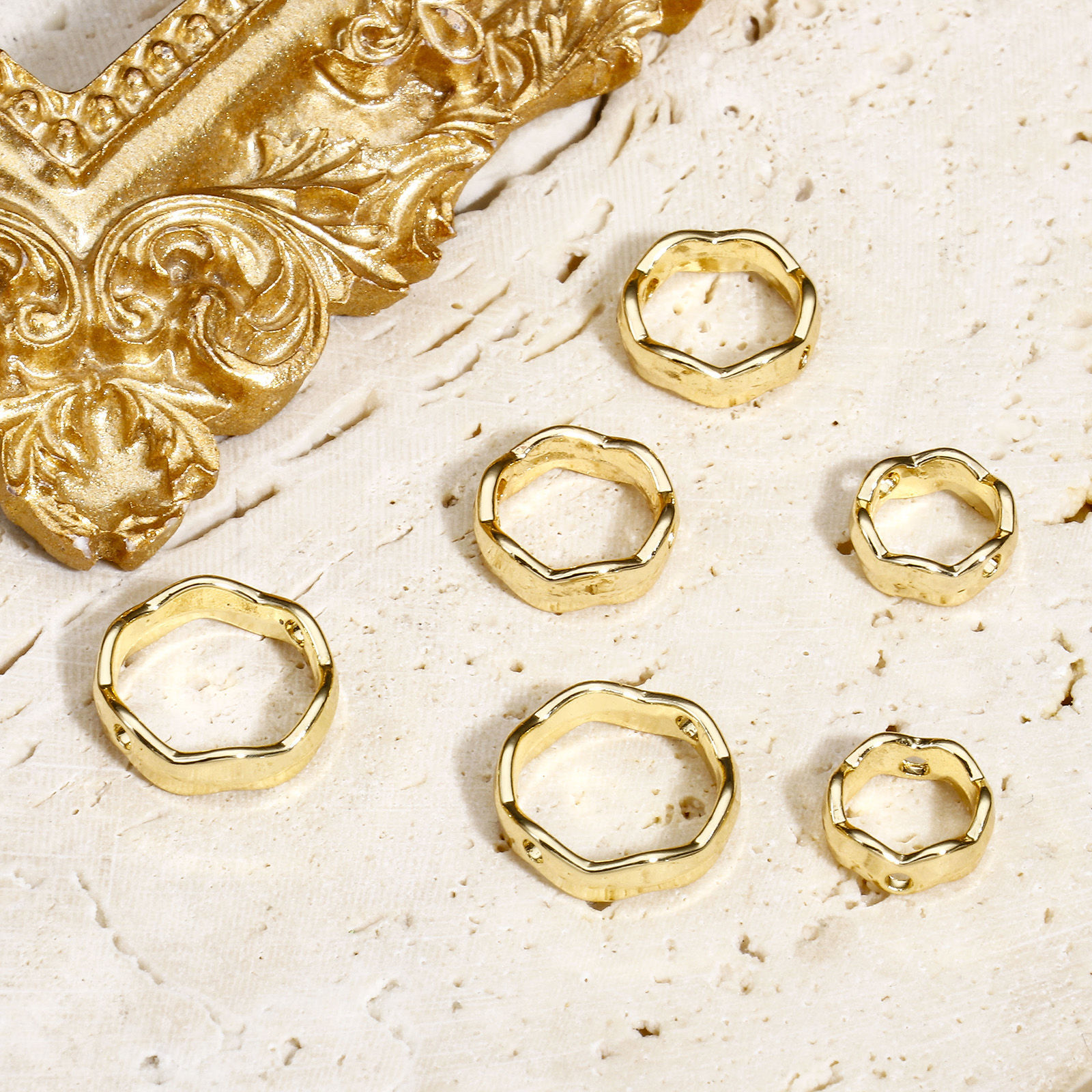 Изображение 5 ШТ Латунь Рамки для бусин Круглые волна 14K настоящее золото с покрытием