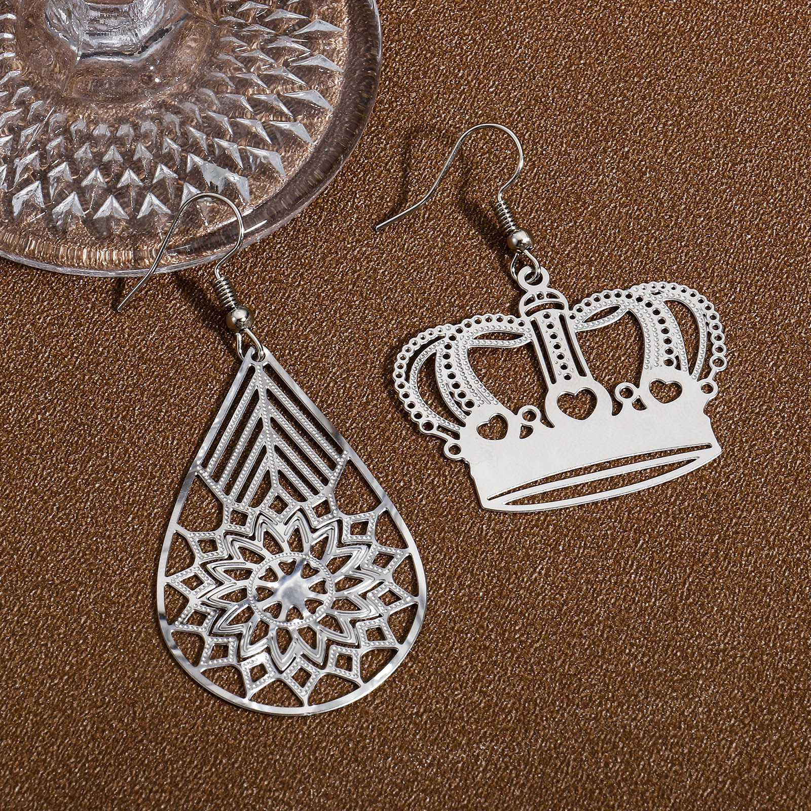 Image de 5 Pcs Breloques en 304 Acier Inoxydable Argent Mat Fleurs Creuses Estampe en Filigrane