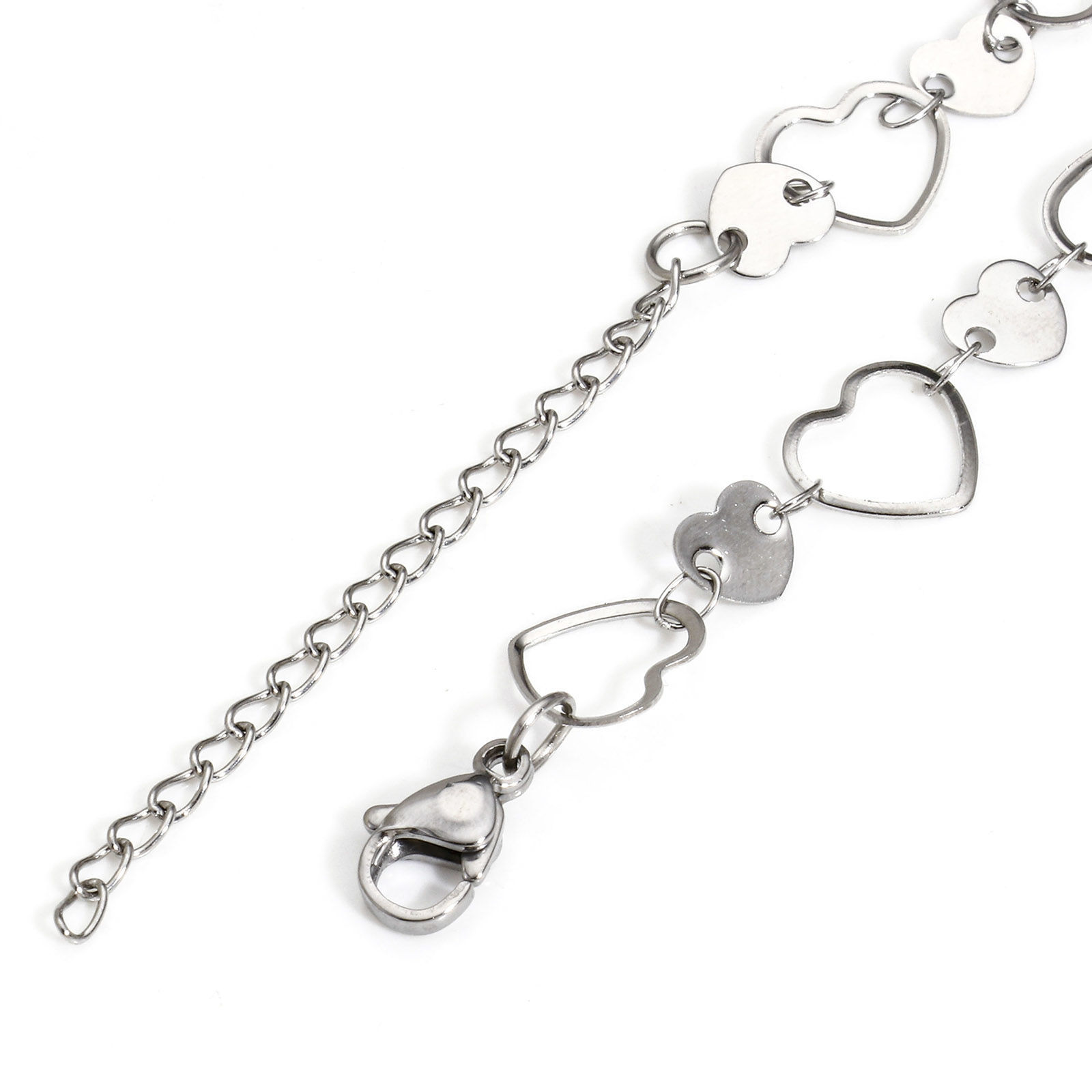 Picture of 304 Stainless Steel Handmade Link Chain Anklet Silver Tone With Lobster Claw Clasp And Extender Chain