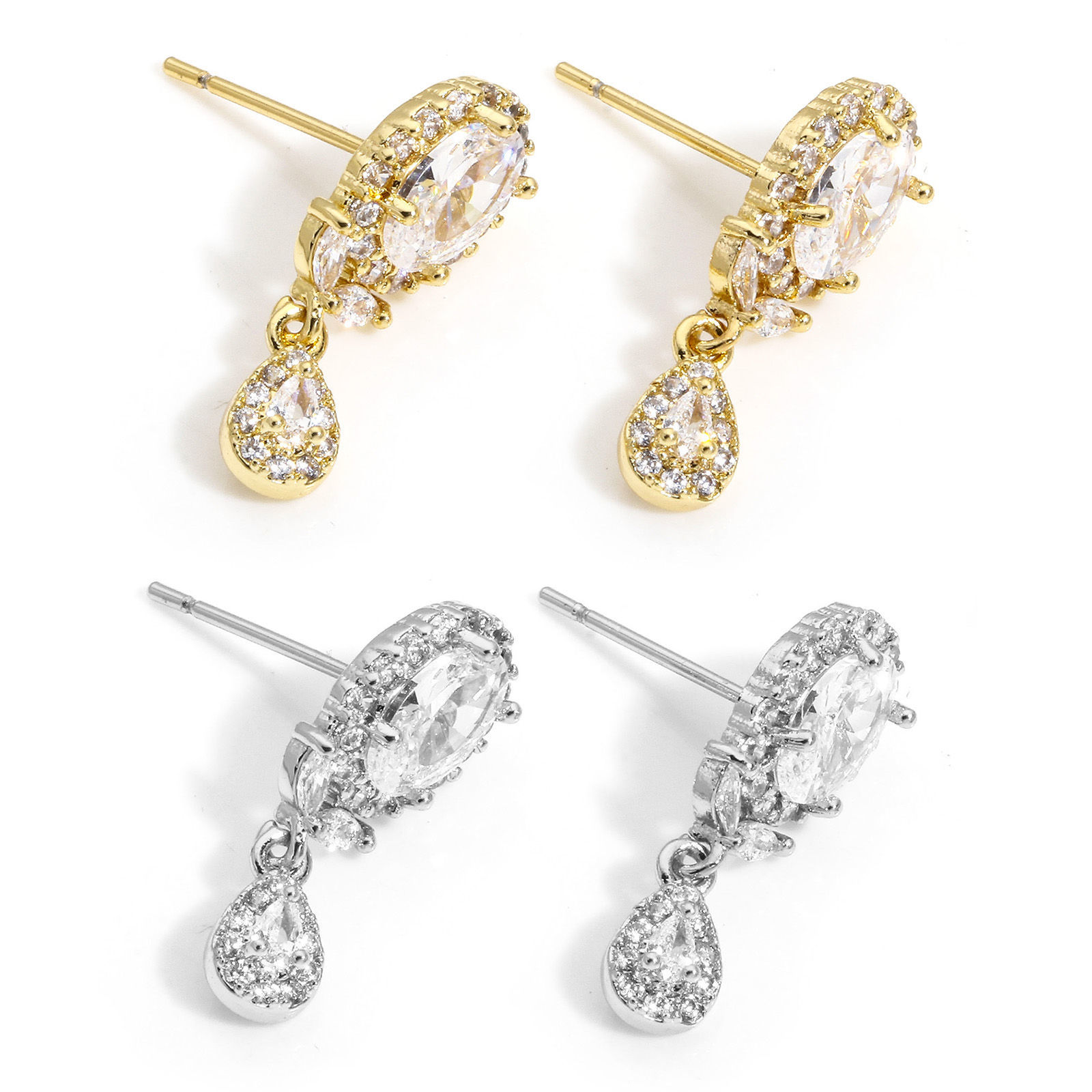 Picture of Eco-friendly Vacuum Plating Sweet & Cute Exquisite Real Gold Plated Copper & Cubic Zirconia Oval Drop Earrings For Women Party