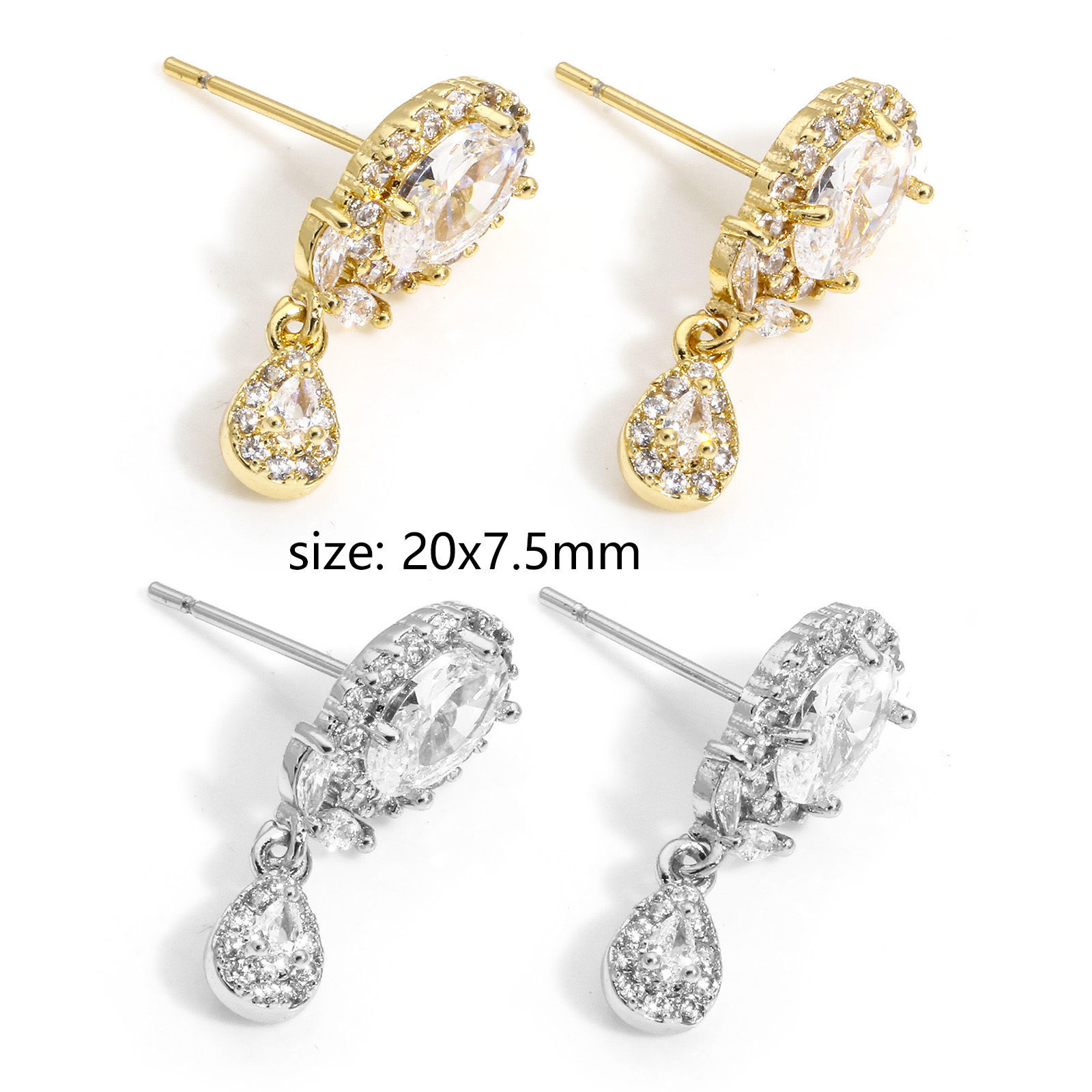 Picture of Eco-friendly Vacuum Plating Sweet & Cute Exquisite Real Gold Plated Copper & Cubic Zirconia Oval Drop Earrings For Women Party