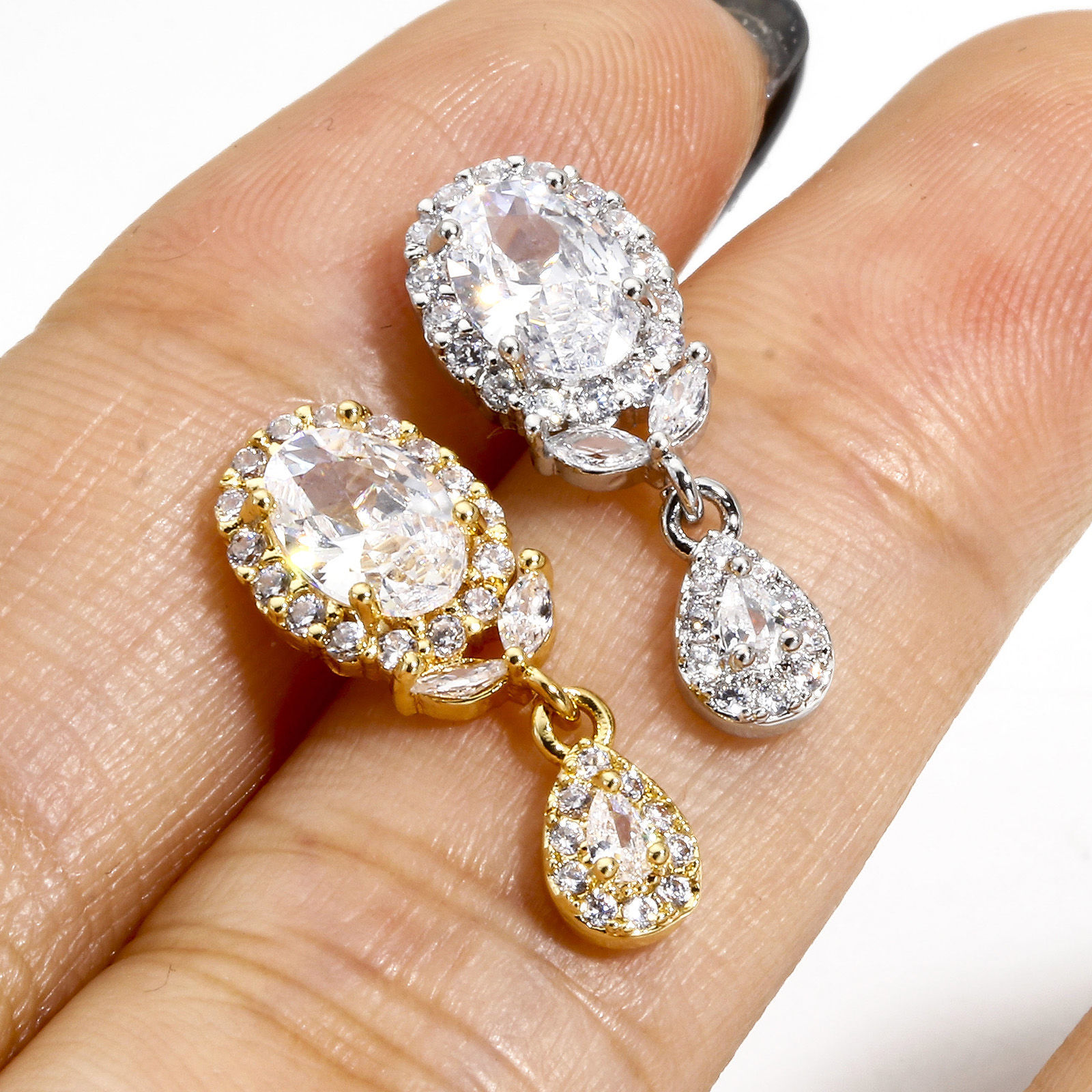 Picture of Eco-friendly Vacuum Plating Sweet & Cute Exquisite Real Gold Plated Copper & Cubic Zirconia Oval Drop Earrings For Women Party