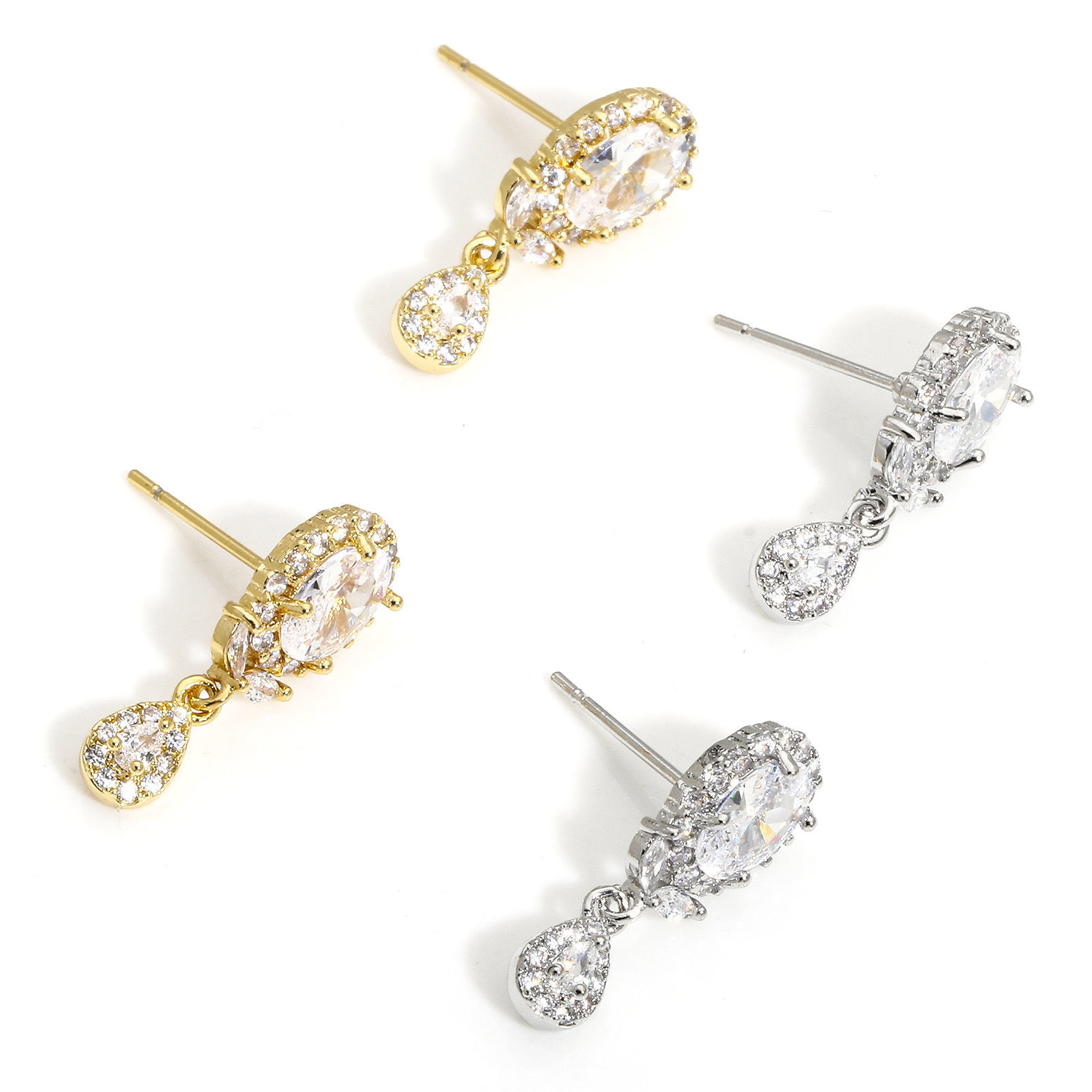 Picture of Eco-friendly Vacuum Plating Sweet & Cute Exquisite Real Gold Plated Copper & Cubic Zirconia Oval Drop Earrings For Women Party