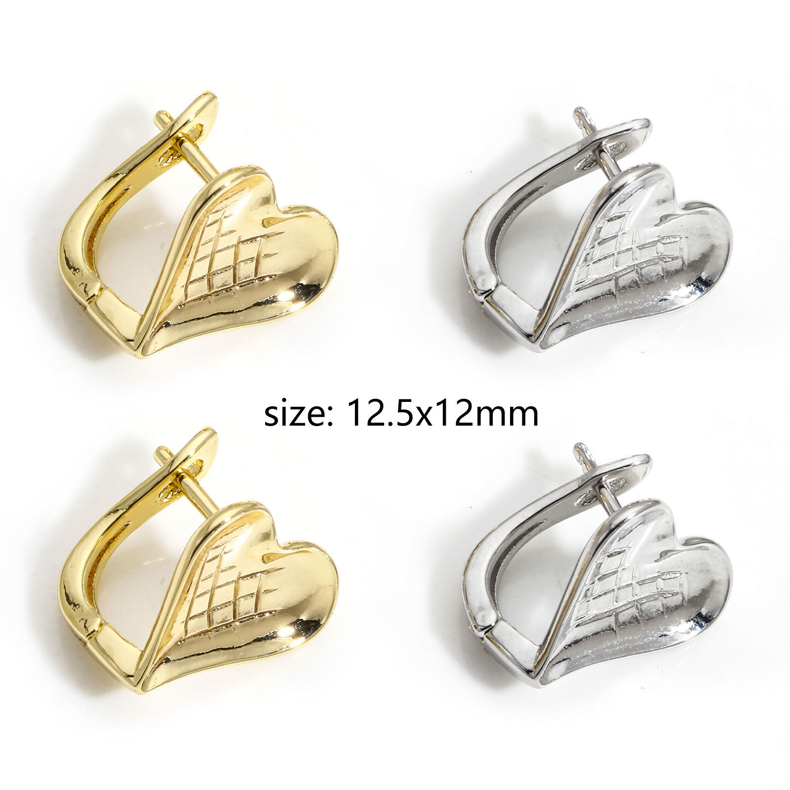Picture of Eco-friendly Vacuum Plating Simple & Casual Valentine's Day Real Gold Plated Copper Heart Grid Checker Hoop Earrings For Women Party