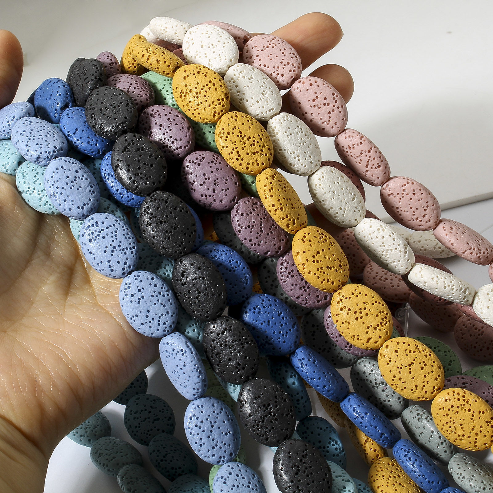 Picture of (Grade A) Lava Rock ( Natural Dyed ) Beads For DIY Jewelry Making Oval About 18mm x 14mm