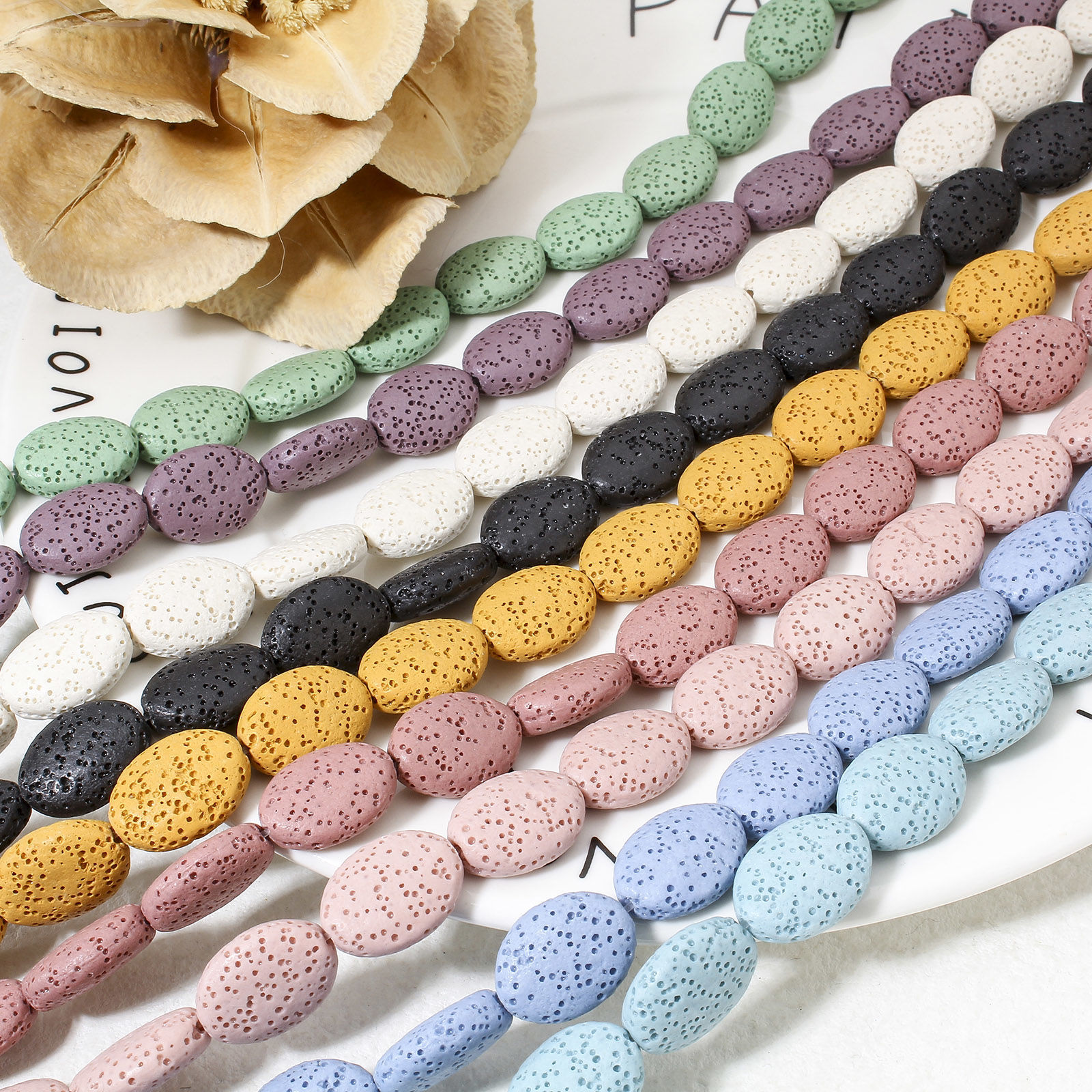 Picture of (Grade A) Lava Rock ( Natural Dyed ) Beads For DIY Jewelry Making Oval About 18mm x 14mm
