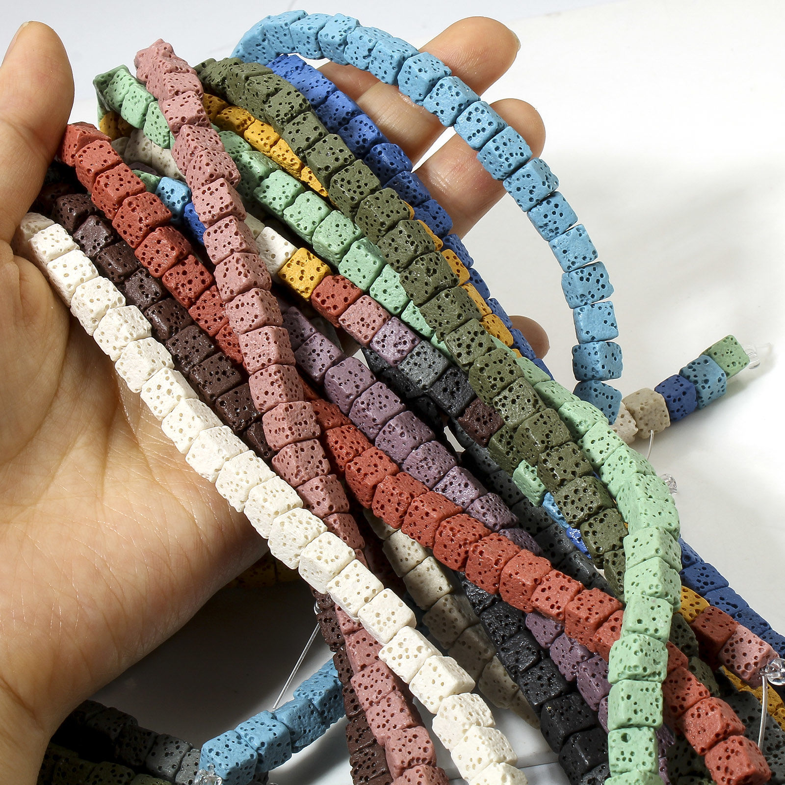 Picture of (Grade A) Lava Rock ( Natural Dyed ) Beads For DIY Jewelry Making Cube About 7mm x 7mm