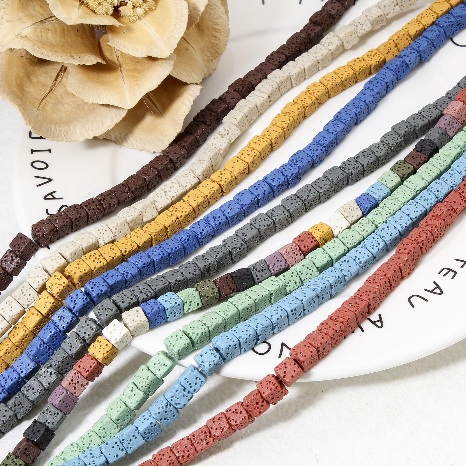 Picture of (Grade A) Lava Rock ( Natural Dyed ) Beads For DIY Jewelry Making Cube About 7mm x 7mm