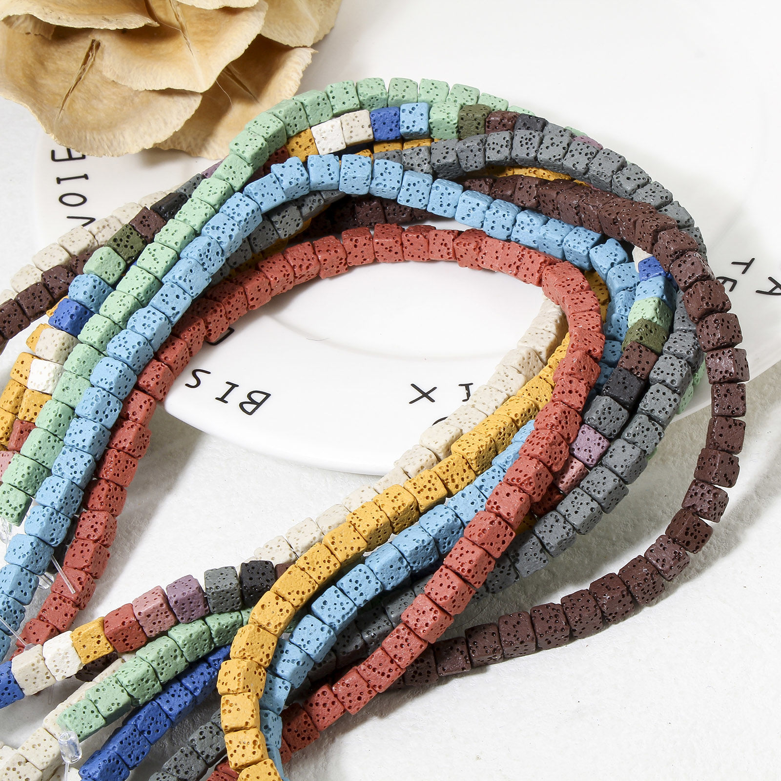 Picture of (Grade A) Lava Rock ( Natural Dyed ) Beads For DIY Jewelry Making Cube About 7mm x 7mm