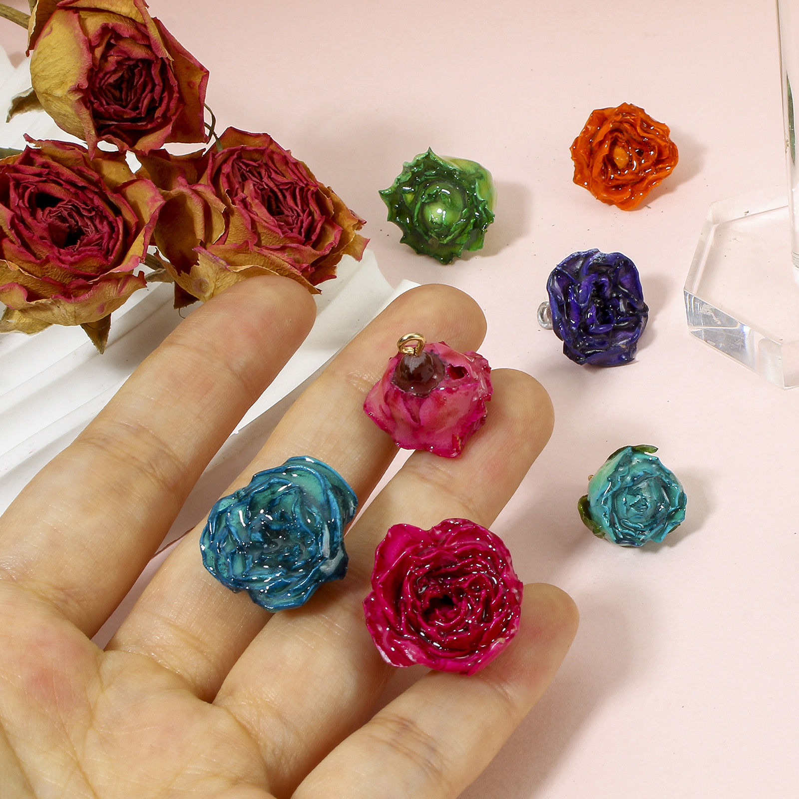 Imagen de 1 Unidad Artesanial Resina Flor Real Colgantes Flor Hoja 3D Multicolor Multicolor 20mm x 16mm