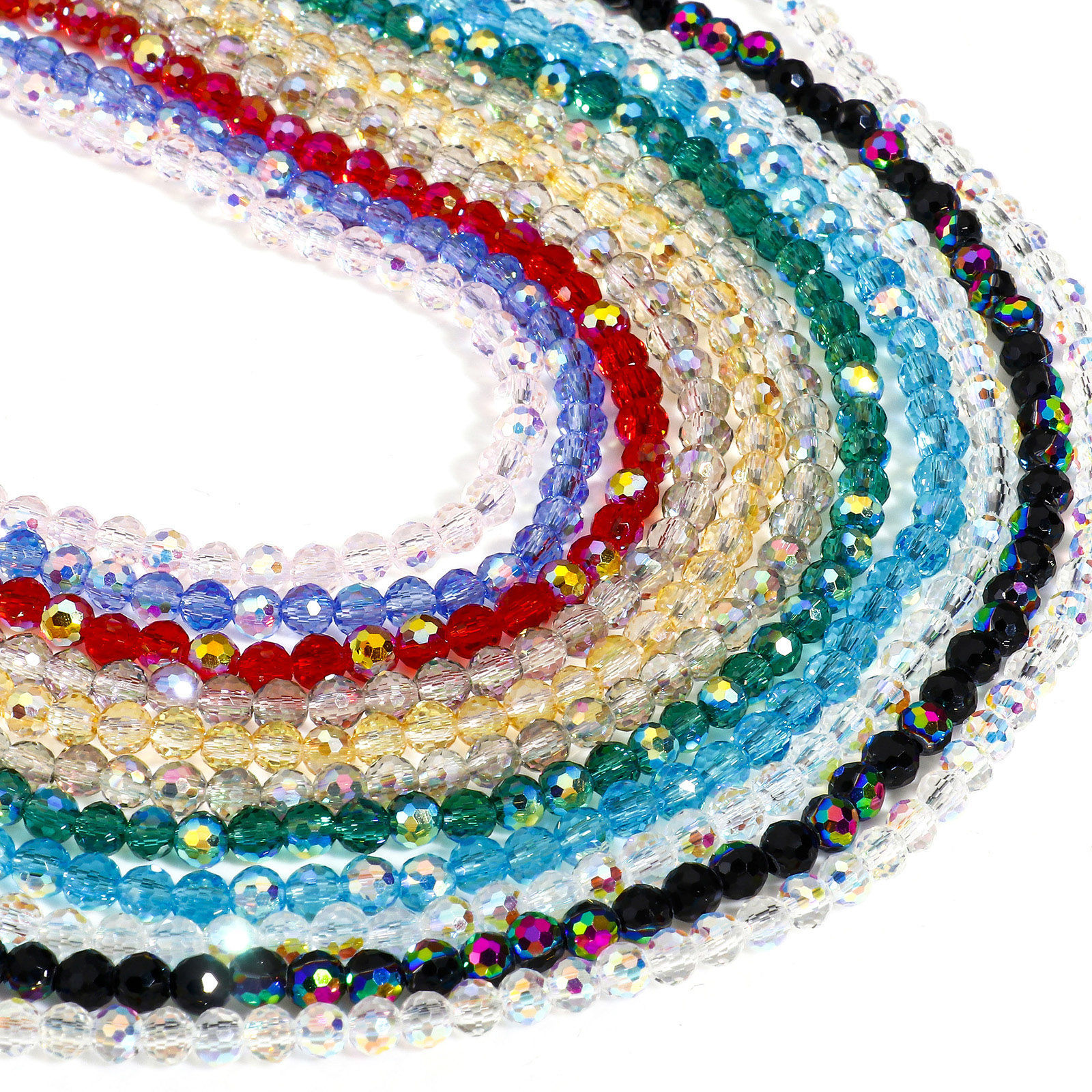 Imagen de 1 Sarta Vidrio Cuentas para la Fabricación de Joyas con Dijes de Bricolaje Ronda, Multicolor AB Color Sección Aprox 4mm Diámetro