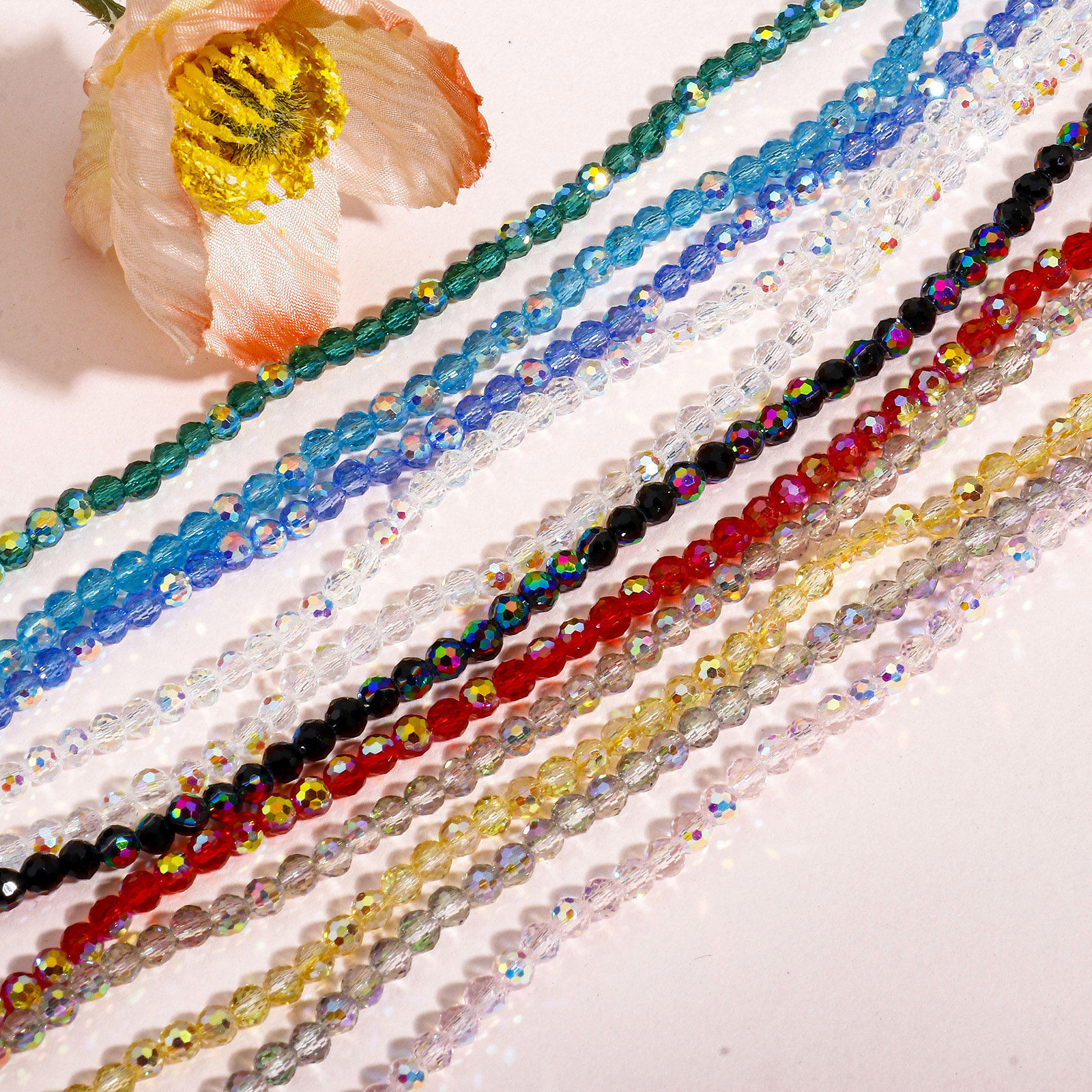 Imagen de 1 Sarta Vidrio Cuentas para la Fabricación de Joyas con Dijes de Bricolaje Ronda, Multicolor AB Color Sección Aprox 4mm Diámetro