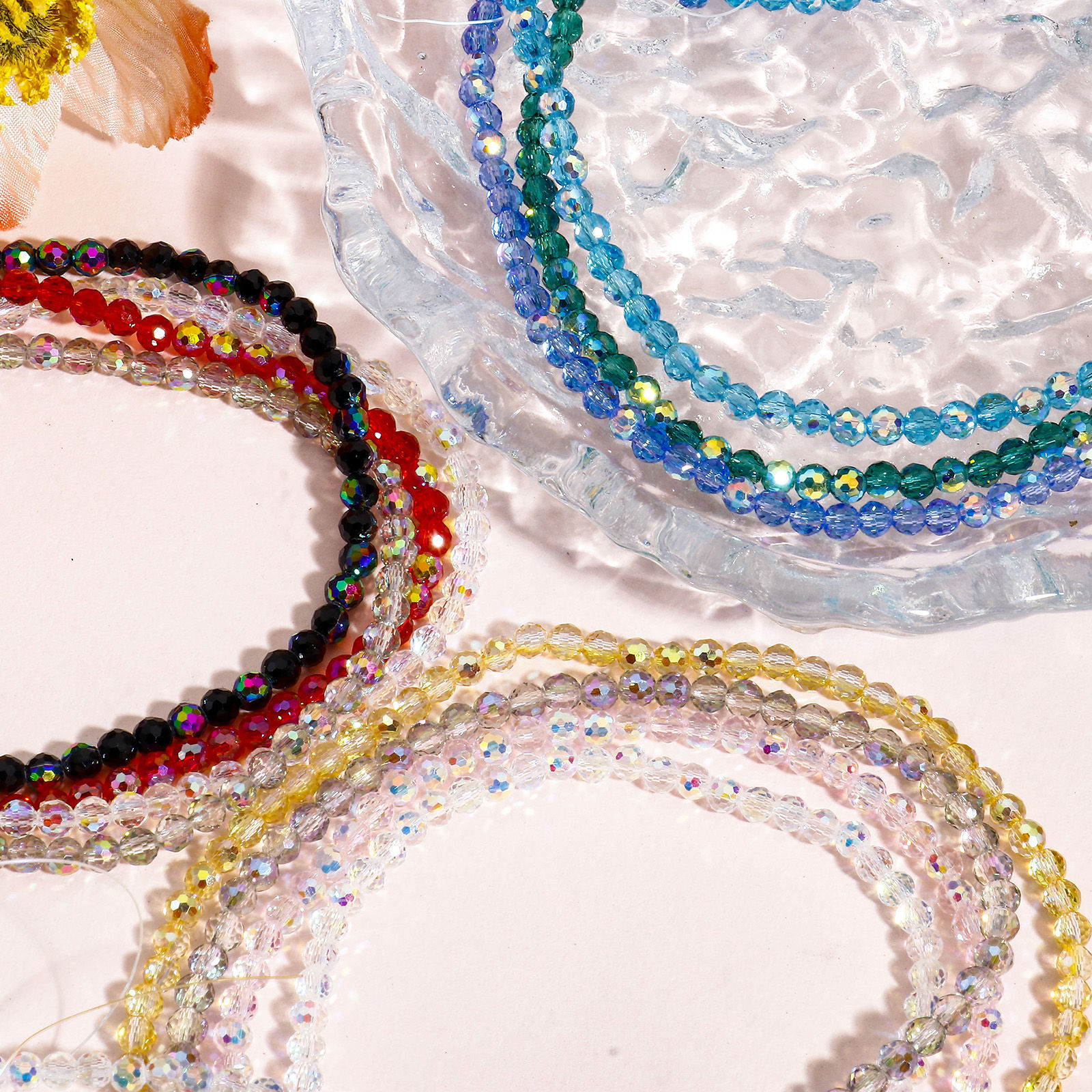 Imagen de 1 Sarta Vidrio Cuentas para la Fabricación de Joyas con Dijes de Bricolaje Ronda, Multicolor AB Color Sección Aprox 4mm Diámetro