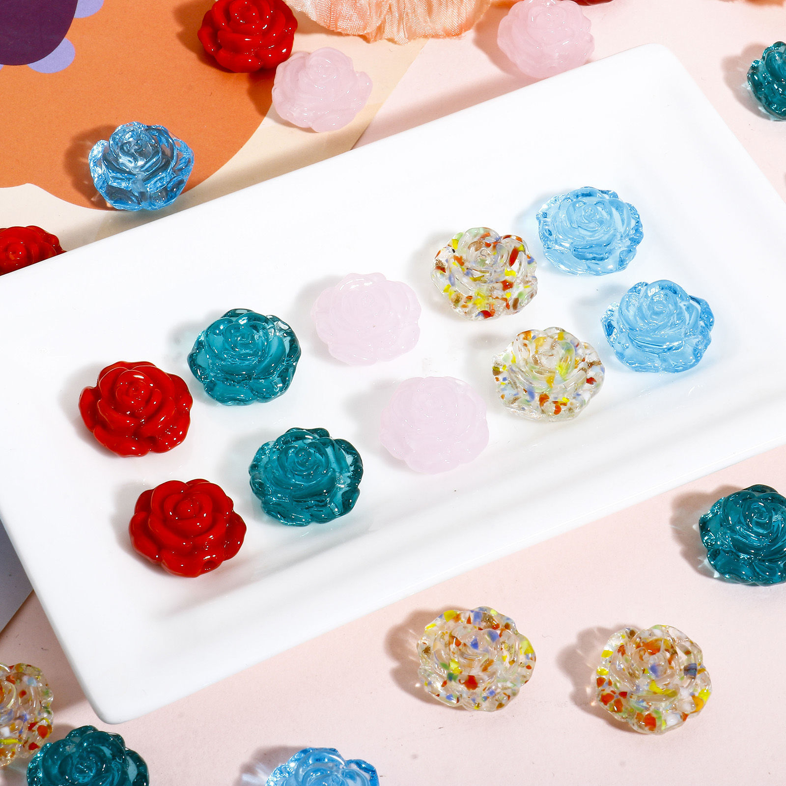 Bild von 2 Stück Muranoglas Valentinstag Perlen für die DIY-Schmuckherstellung Rose Bunt 3D ca 18mm x 18mm, Loch:ca. 1.2mm