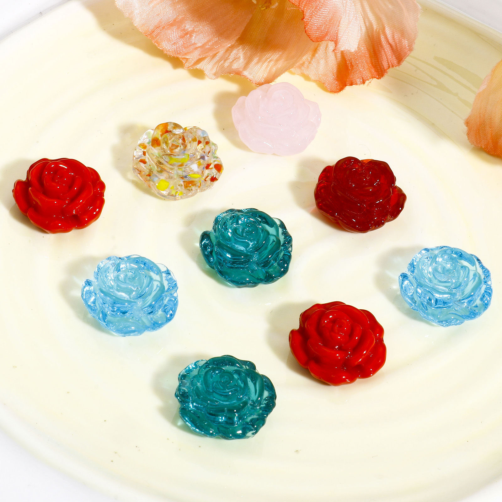 Bild von 2 Stück Muranoglas Valentinstag Perlen für die DIY-Schmuckherstellung Rose Bunt 3D ca 18mm x 18mm, Loch:ca. 1.2mm