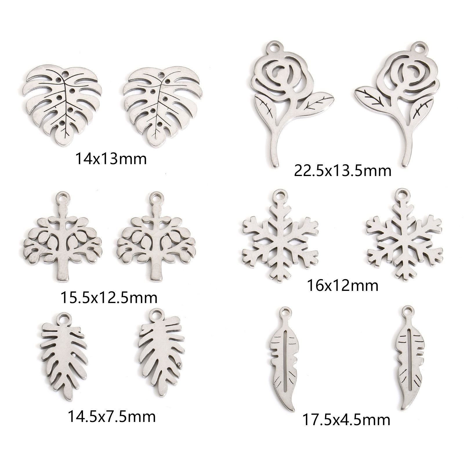 Picture of Eco-friendly 304 Stainless Steel Exquisite Charms Silver Tone Rose Flower Flower Leaves Hollow