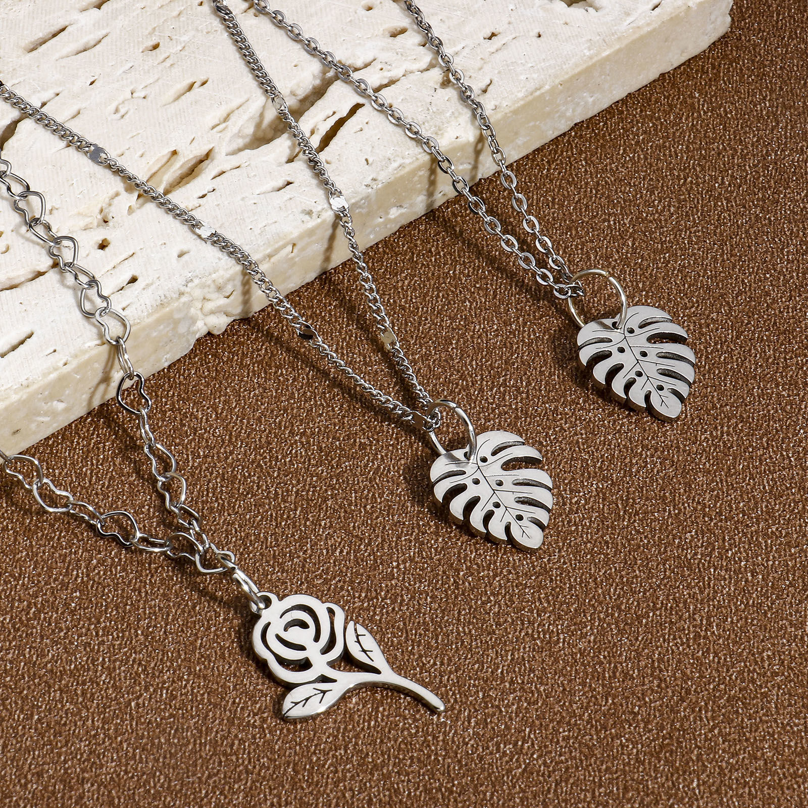 Picture of Eco-friendly 304 Stainless Steel Exquisite Charms Silver Tone Rose Flower Flower Leaves Hollow