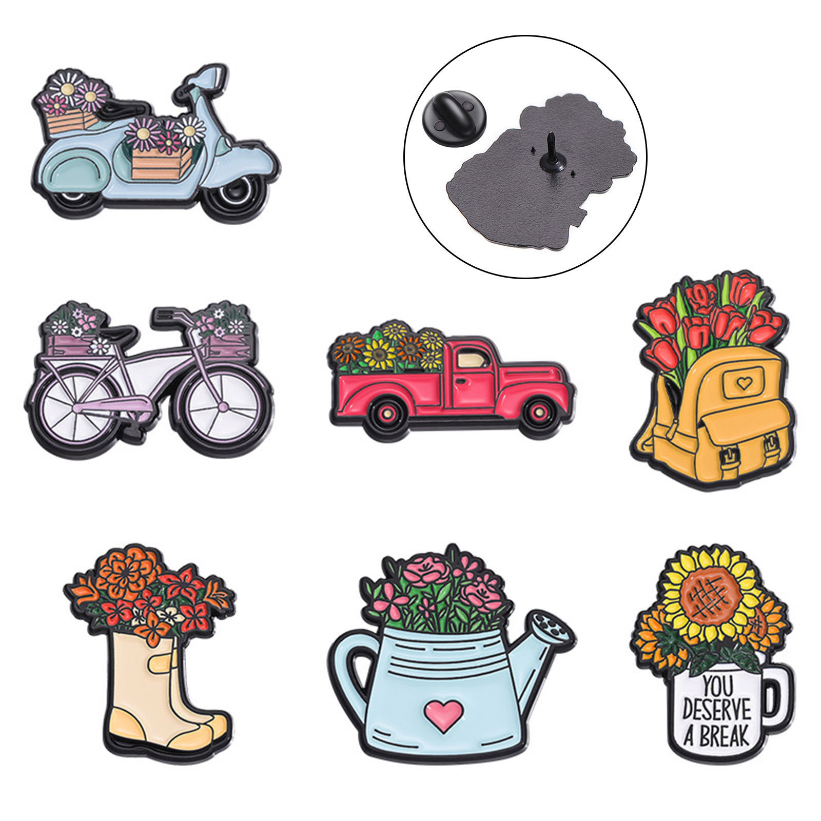 Bild von 1 Stück Stilvoll Brosche Motorrad Blumen Bunt Emaille