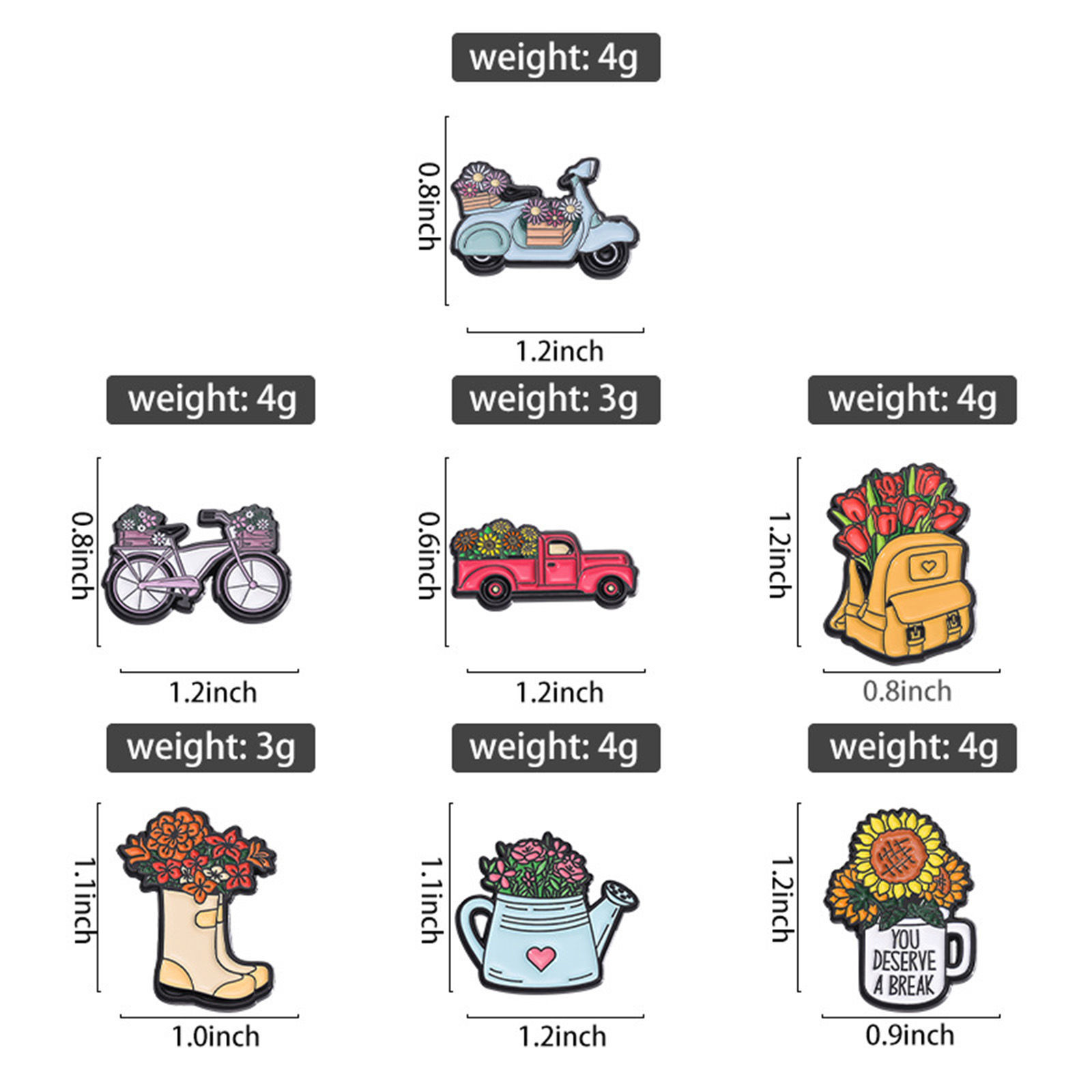 Bild von 1 Stück Stilvoll Brosche Motorrad Blumen Bunt Emaille