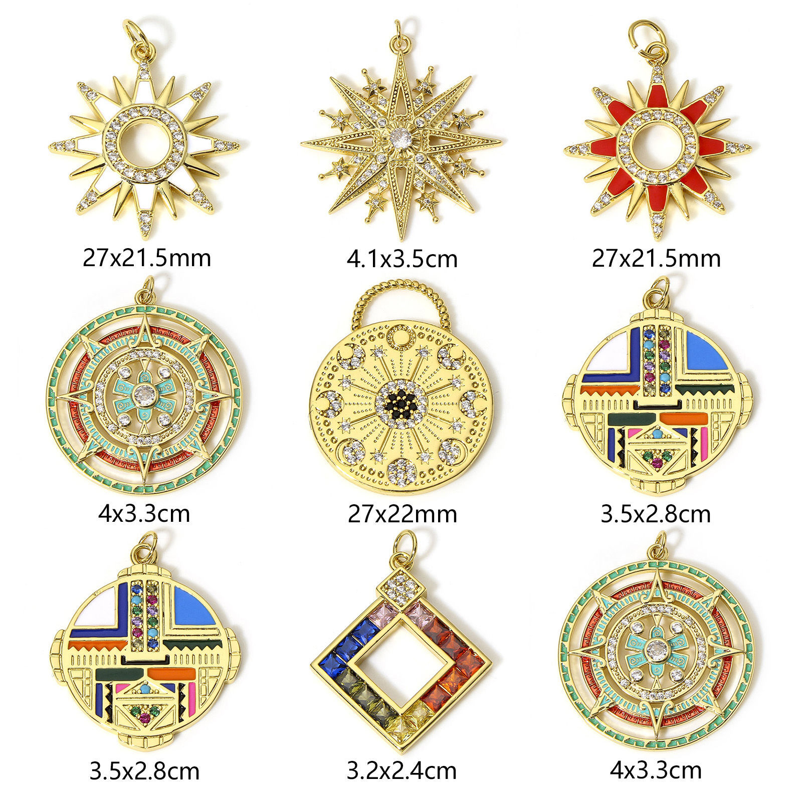 Image de 1 Pièce Pendentifs Soleil Plaqué Or Véritable 18K Etoile