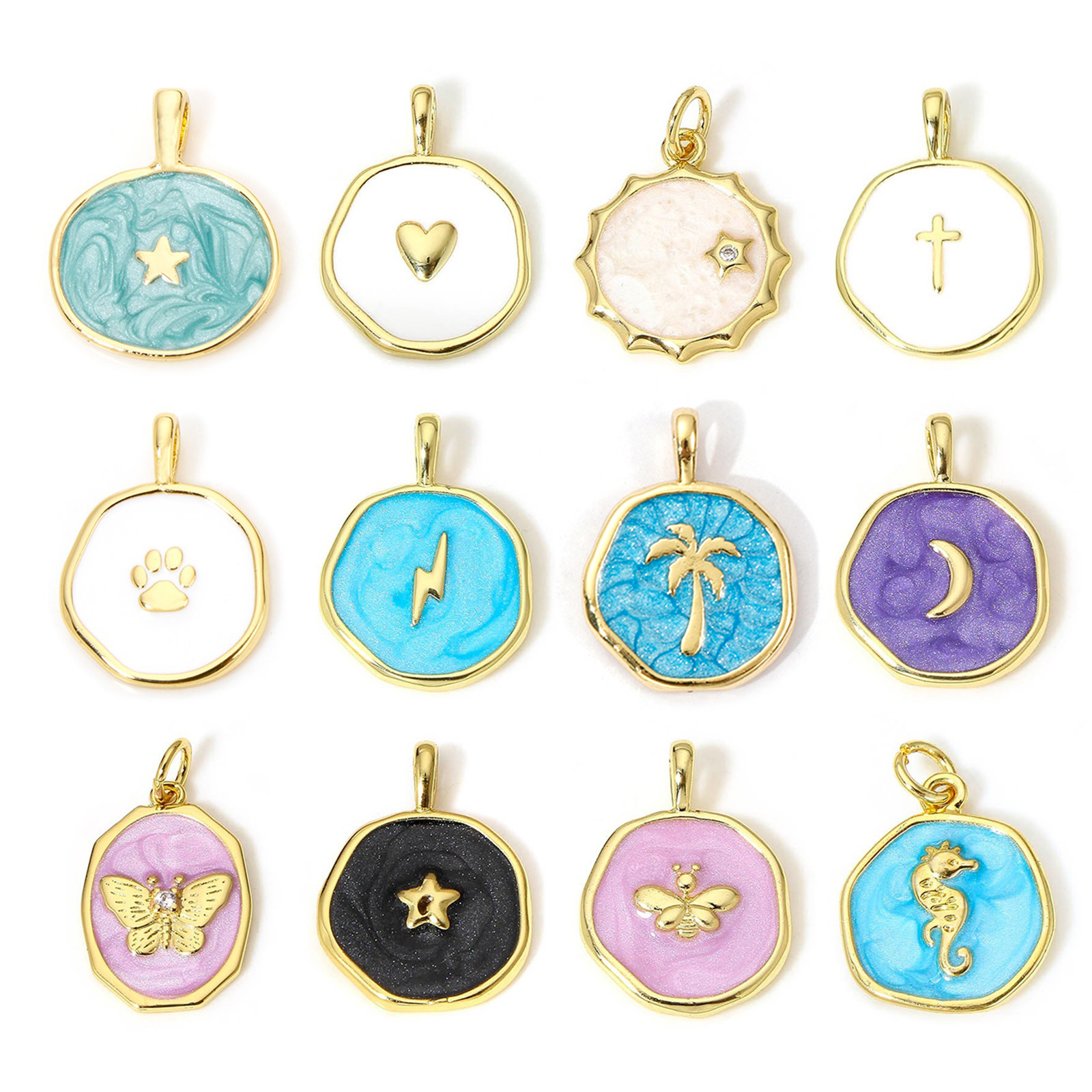 Picture of Brass Charms 18K Real Gold Plated Multicolor Irregular Pentagram Star Enamel