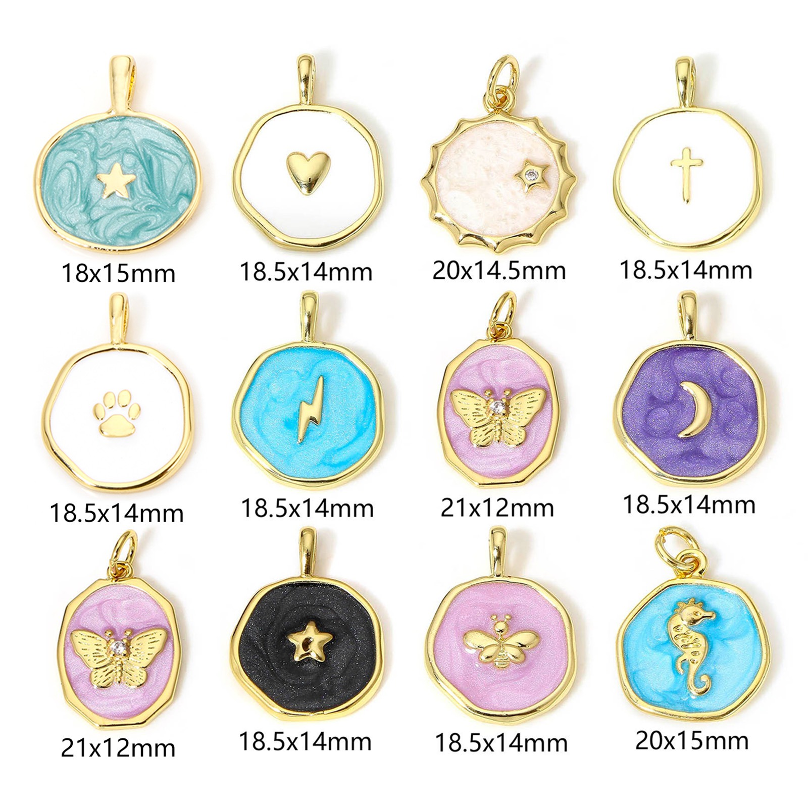 Picture of Brass Charms 18K Real Gold Plated Multicolor Irregular Pentagram Star Enamel