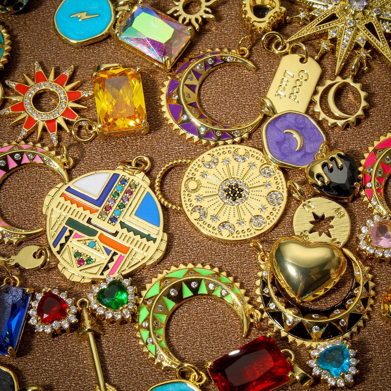 Picture of Brass Charms 18K Real Gold Plated Multicolor Irregular Pentagram Star Enamel