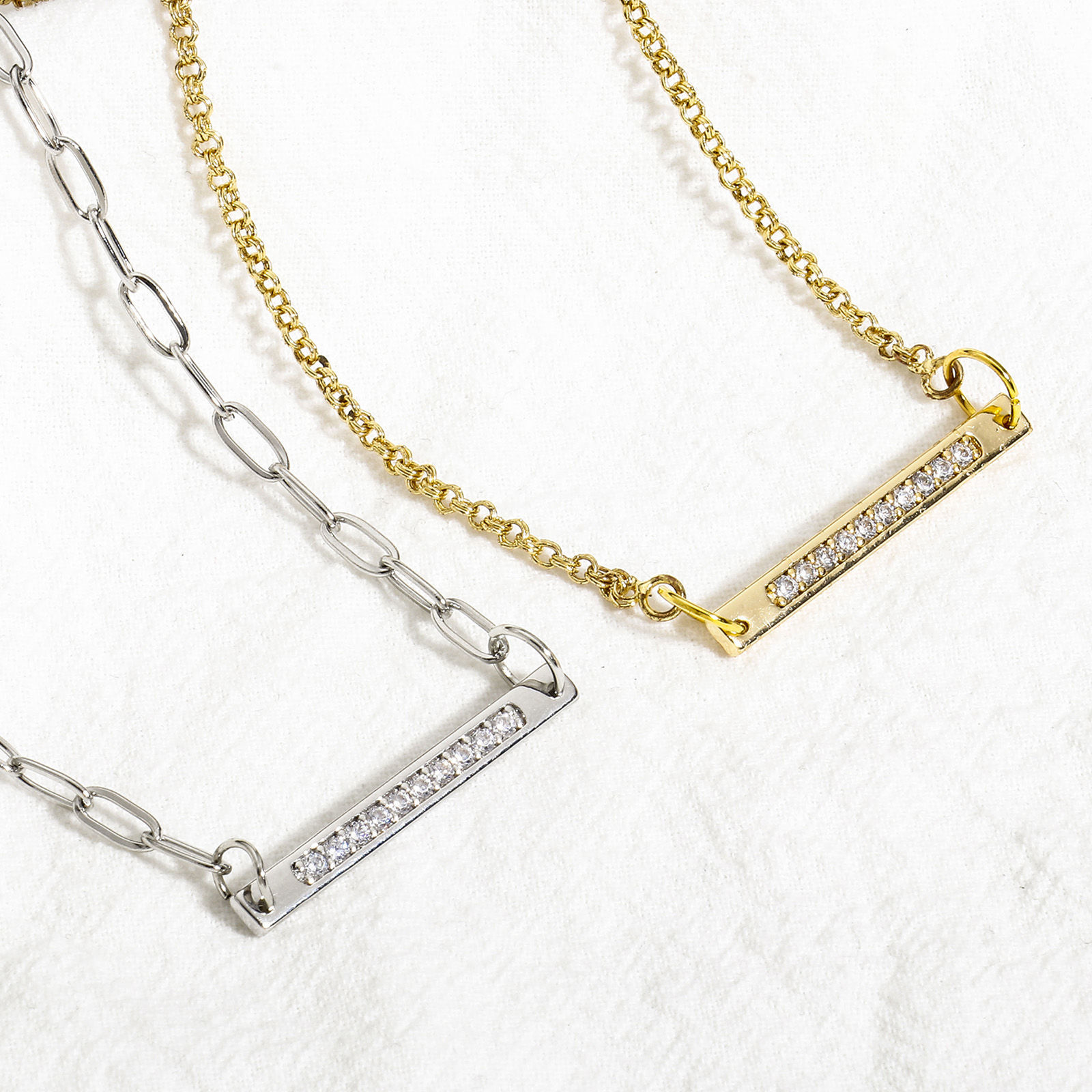 Picture of Brass Geometric Connectors Charms Pendants Rectangle Real Gold Plated Micro Pave Clear Cubic Zirconia 32mm x 4mm