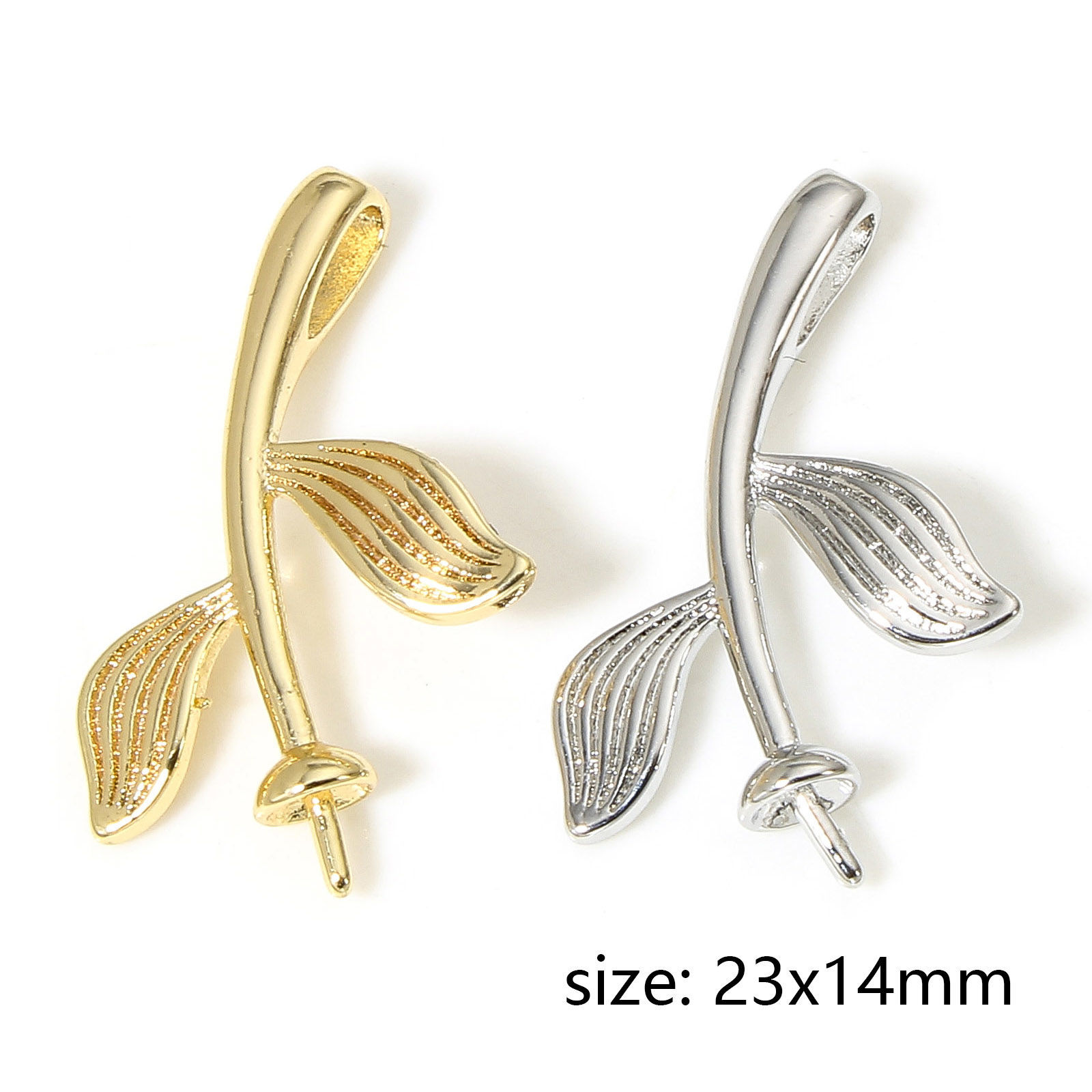 Изображение 2 ШТ Латунь Шкентеля Перлы Разъем Бейл Pin Кубок Cap настоящее золото с покрытием Лист 23мм x 14мм, Толщина иглы: 0.8мм