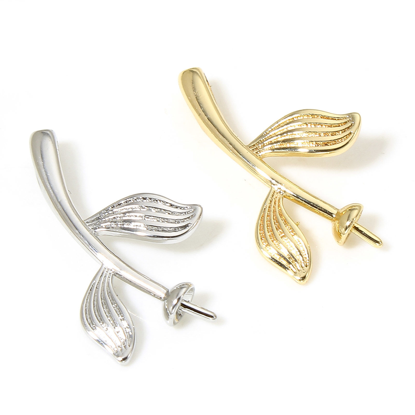 Изображение 2 ШТ Латунь Шкентеля Перлы Разъем Бейл Pin Кубок Cap настоящее золото с покрытием Лист 23мм x 14мм, Толщина иглы: 0.8мм