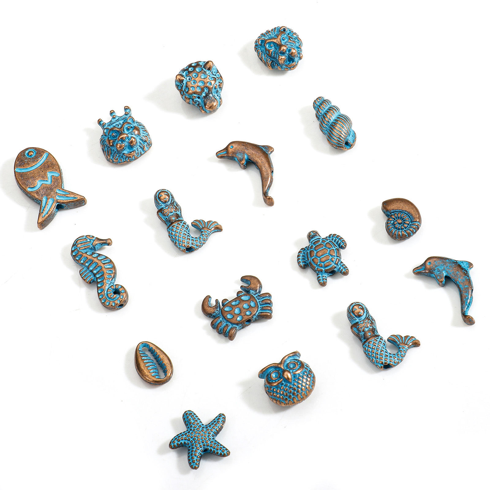 Picture of Zinc Based Alloy Ocean Jewelry Spacer Beads For DIY Jewelry Making Antique Copper Blue Star Fish Mermaid Patina
