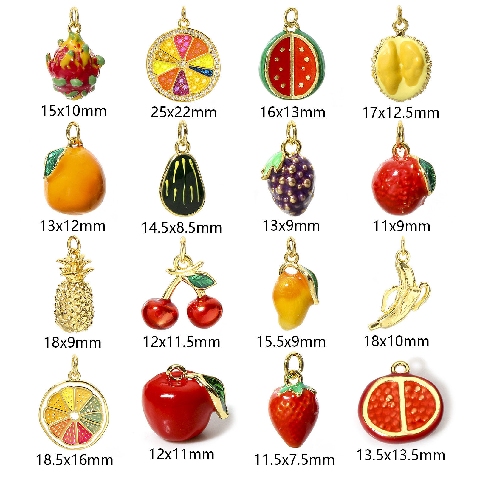 Image de 1 Pièce Breloques en Laiton Fruits Plaqué Or Véritable 18K Multicolore Émail