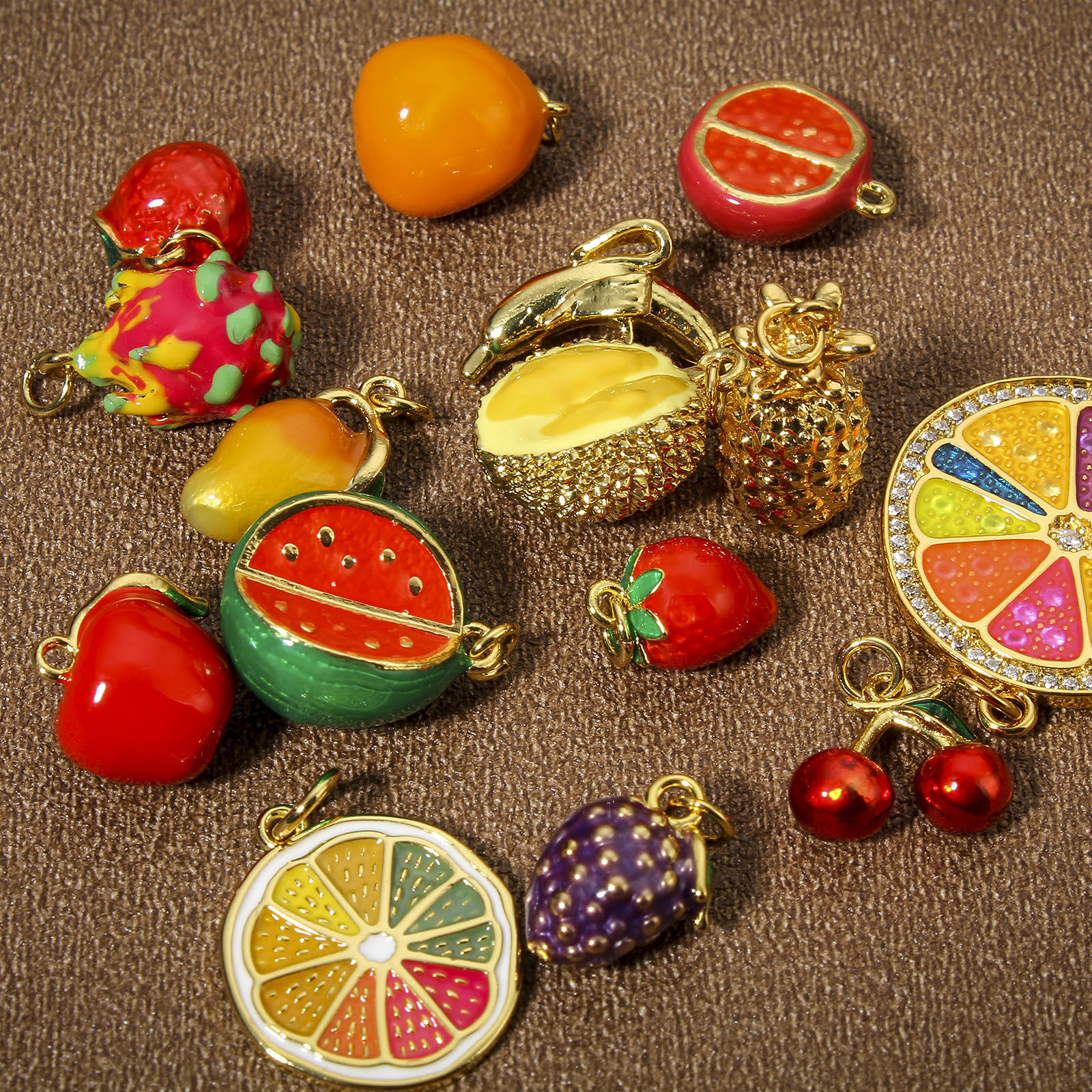 Image de 1 Pièce Breloques en Laiton Fruits Plaqué Or Véritable 18K Multicolore Émail