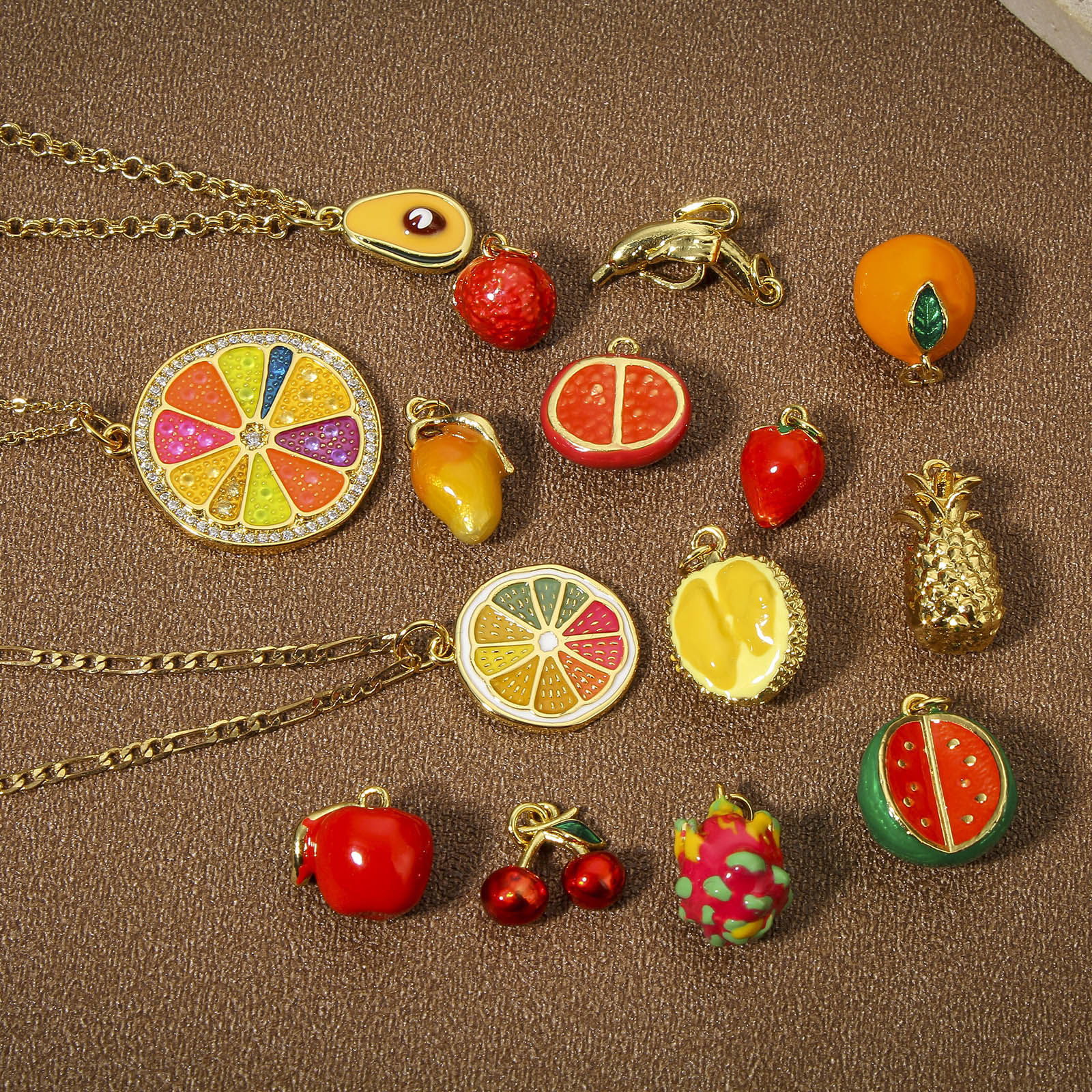 Image de 1 Pièce Breloques en Laiton Fruits Plaqué Or Véritable 18K Multicolore Émail