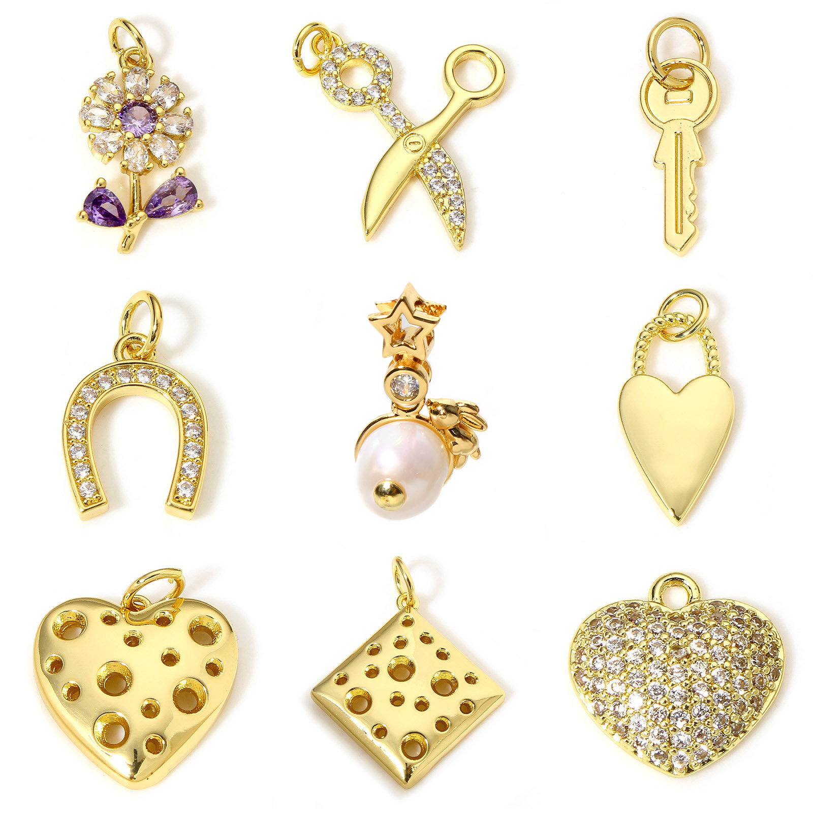 Picture of Brass Charms 18K Real Gold Plated Flower Scissors