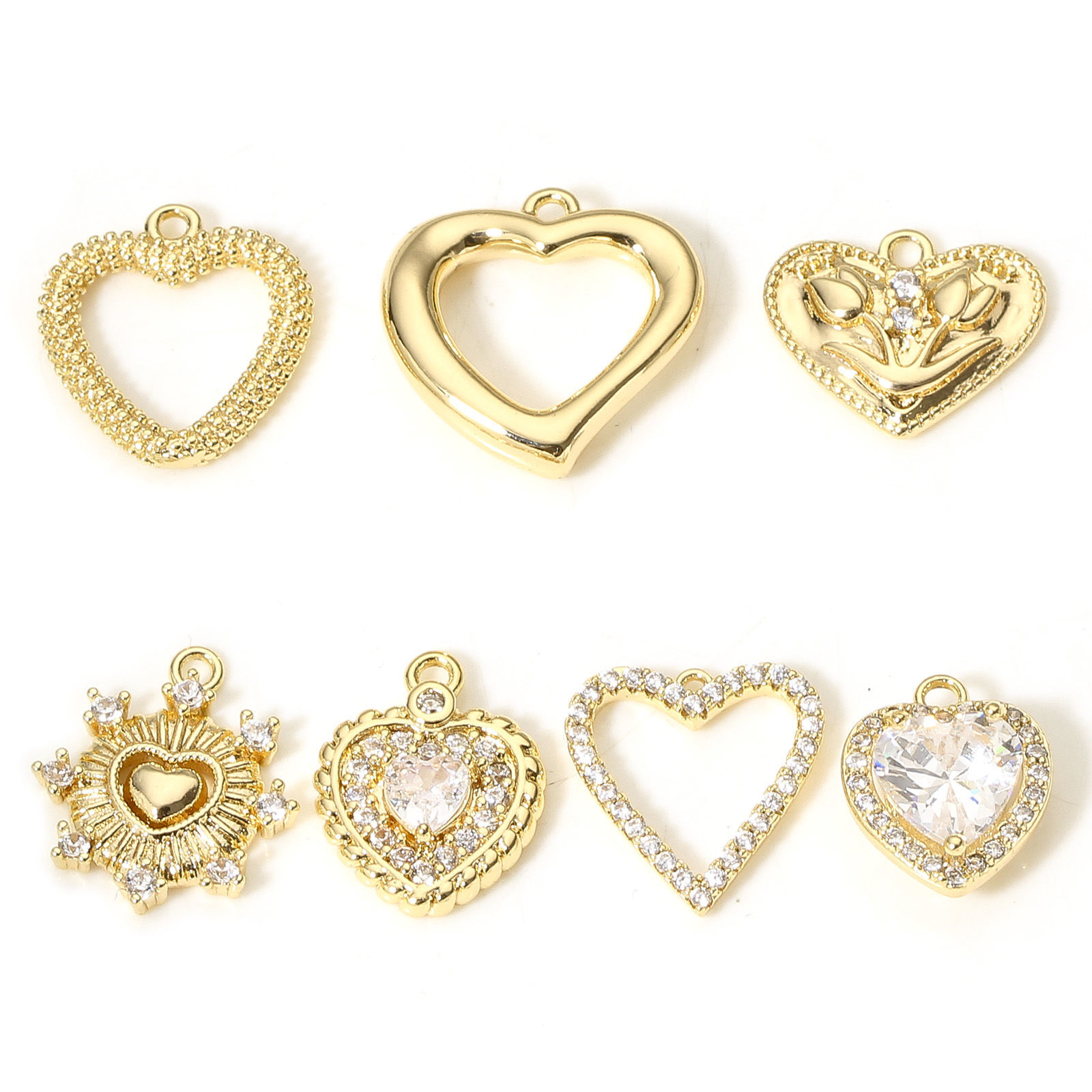 Imagen de 1 Unidad Latón día de San Valentín Colgantes Charms Corazón 18K Oro Real Chapado